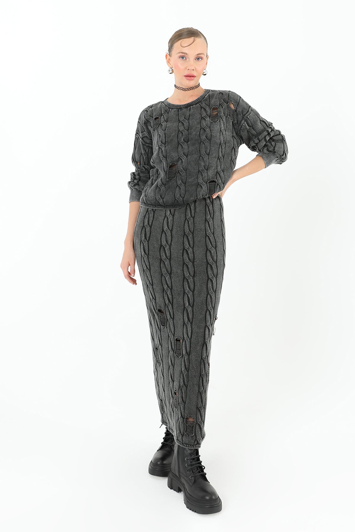 Triko Uzun Etek  - 32030ETK - ANTRACITE
