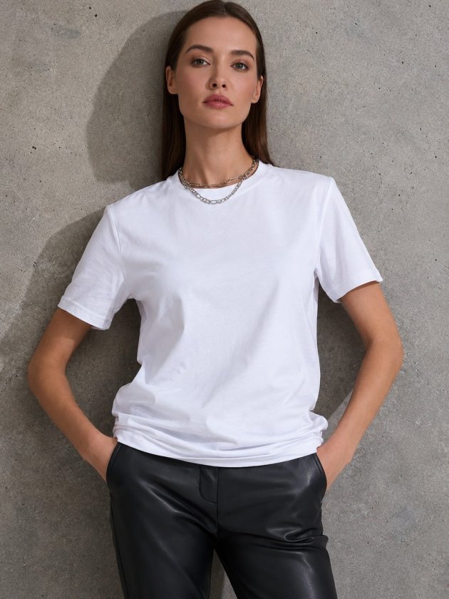 Unisex Kısa Kollu Bisiklet Yaka Basic Viskon Bluz, 34556