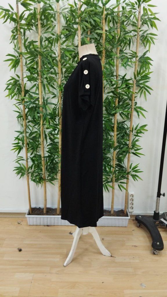 Women's Short Sleeve Crew Neck Viscose Two-Thread Maxi Dress with Shoulder Buttons, 31242
