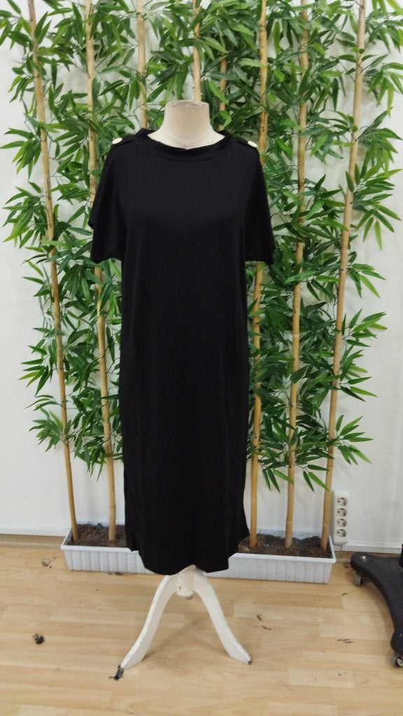 Women's Short Sleeve Crew Neck Viscose Two-Thread Maxi Dress with Shoulder Buttons, 31242