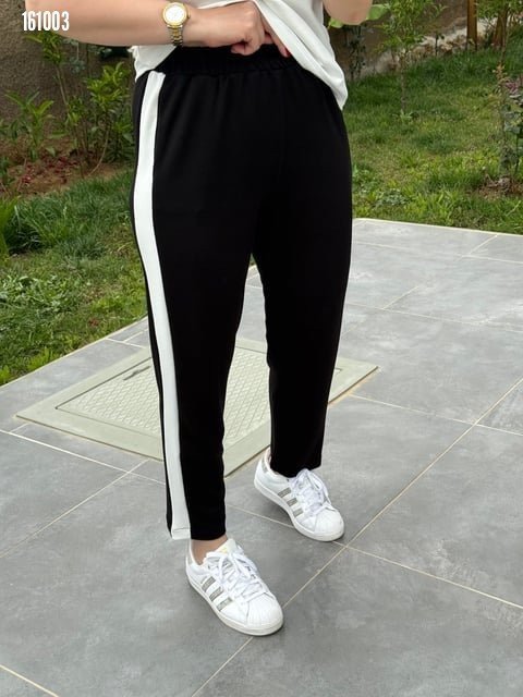 Women's Short Sleeve Modal Textured Fabric Tracksuit with Side Stripe, 31349