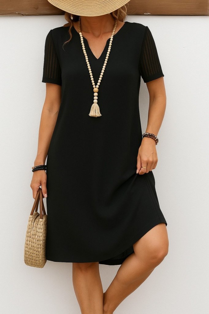 Women's Short Sleeve V-Neck Short Shimmer Crepe Dress, 26680