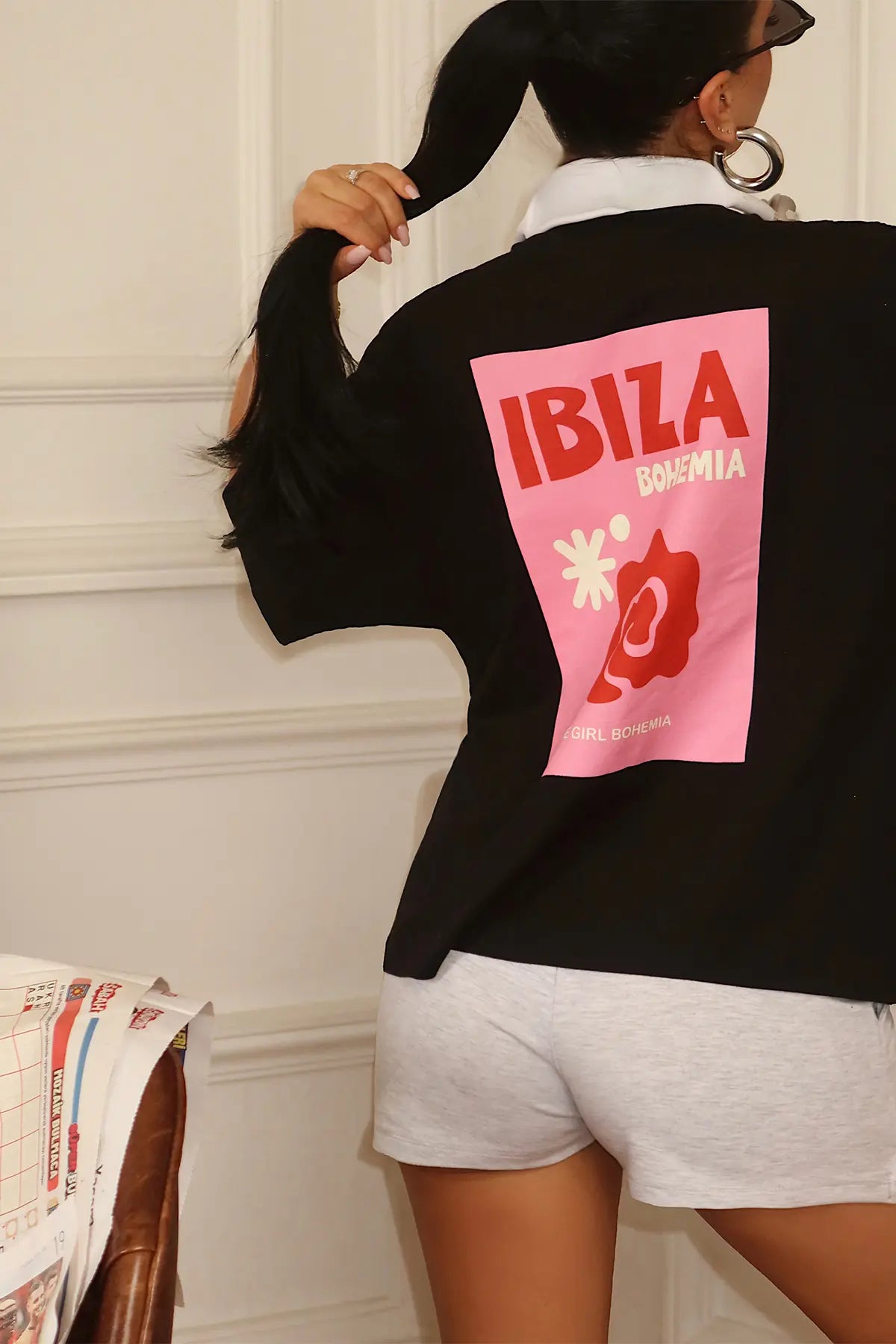 Siyah Baskılı Oversize Tişört