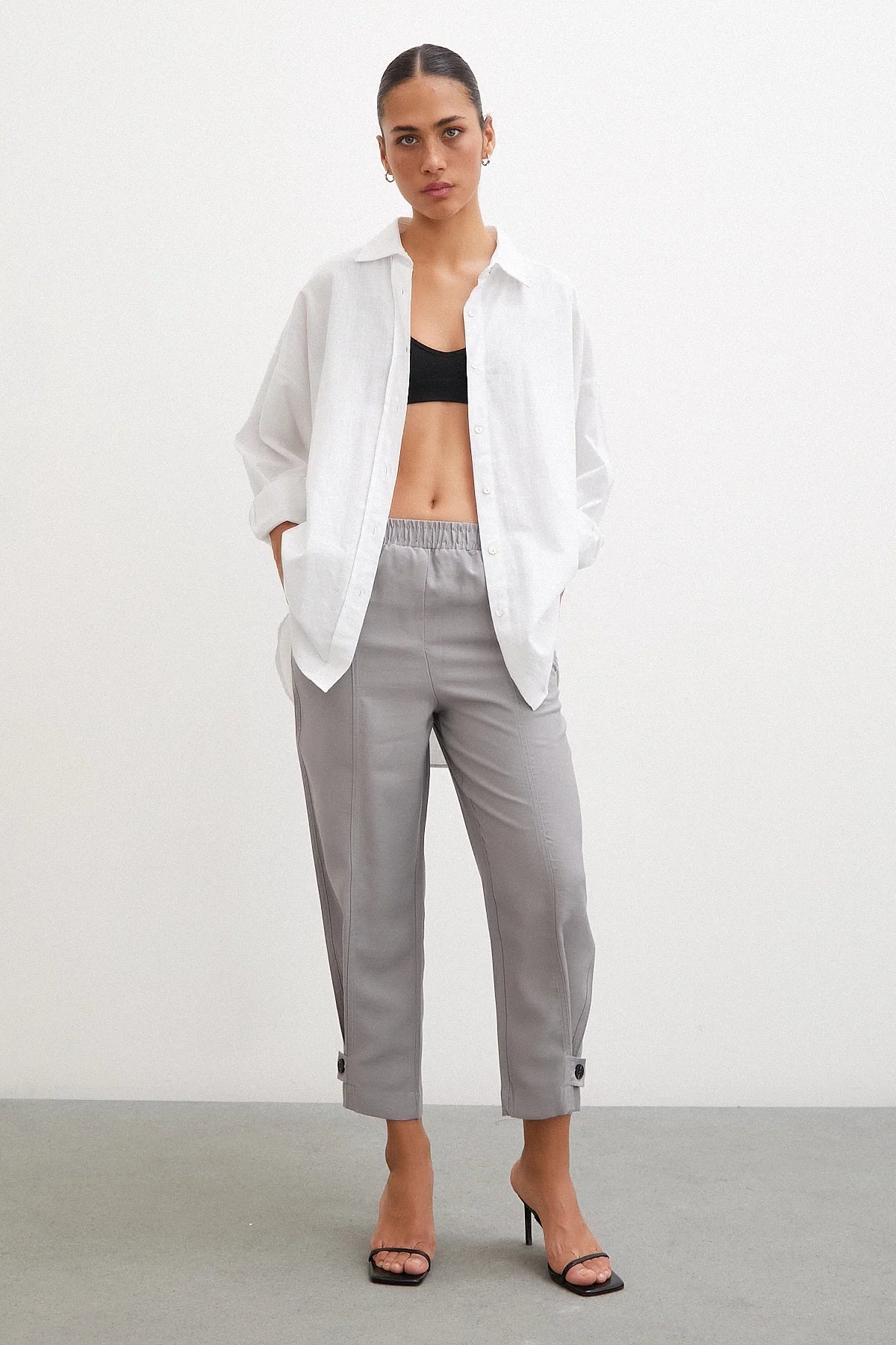 Lastikli Salaş Pantolon - Gri