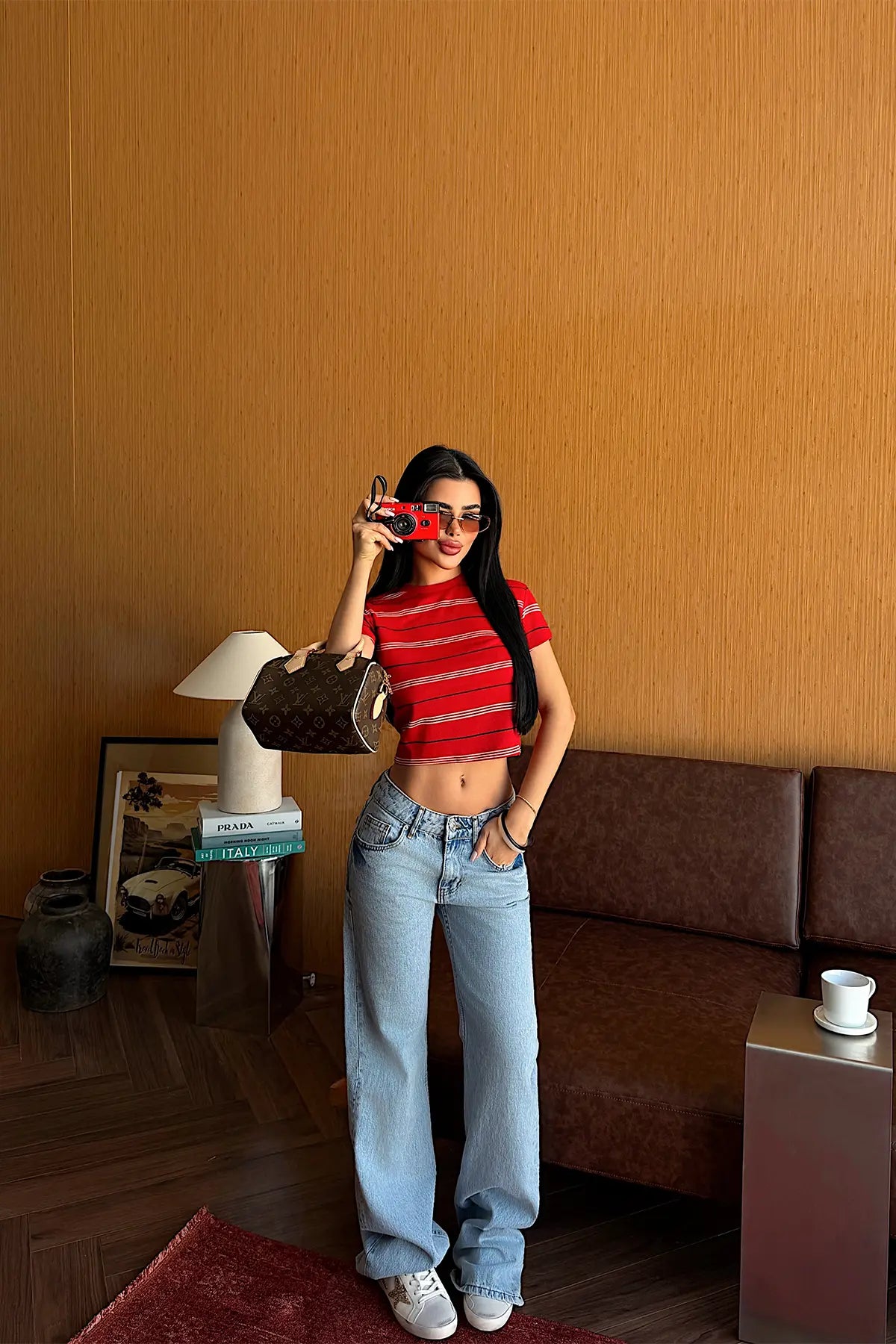 Kırmızı Çizgili Crop Top