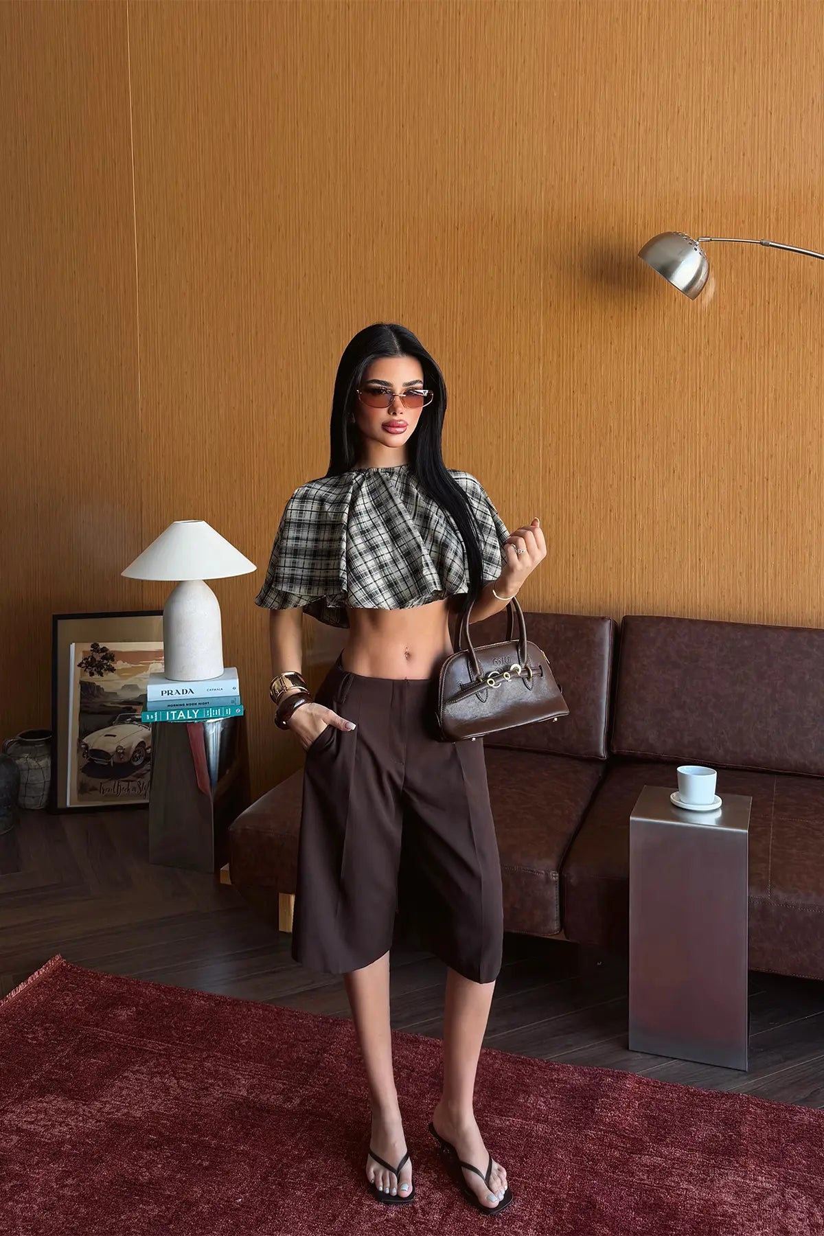Bej Pötikareli Crop Top