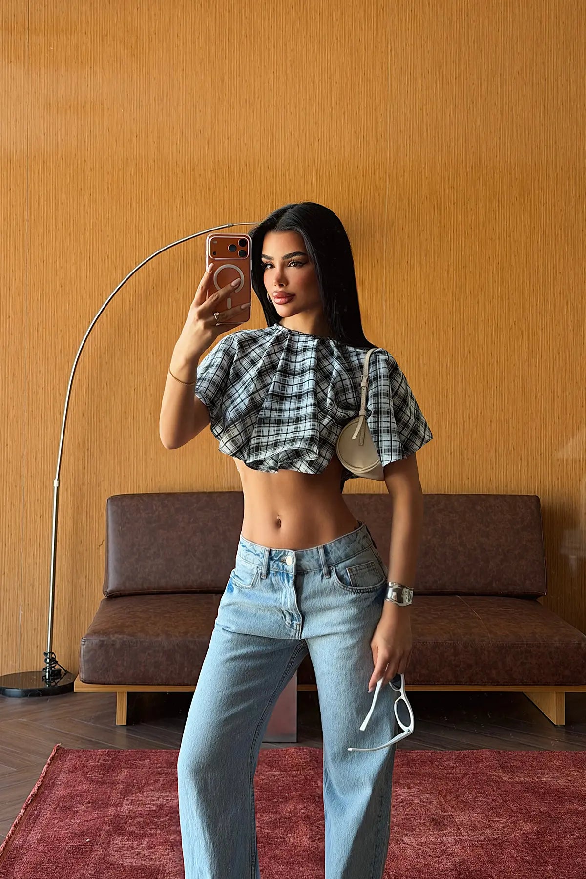 Bebe Mavisi Pötikareli Crop Top