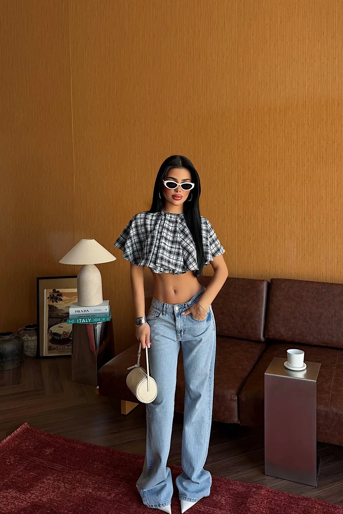 Bebe Mavisi Pötikareli Crop Top