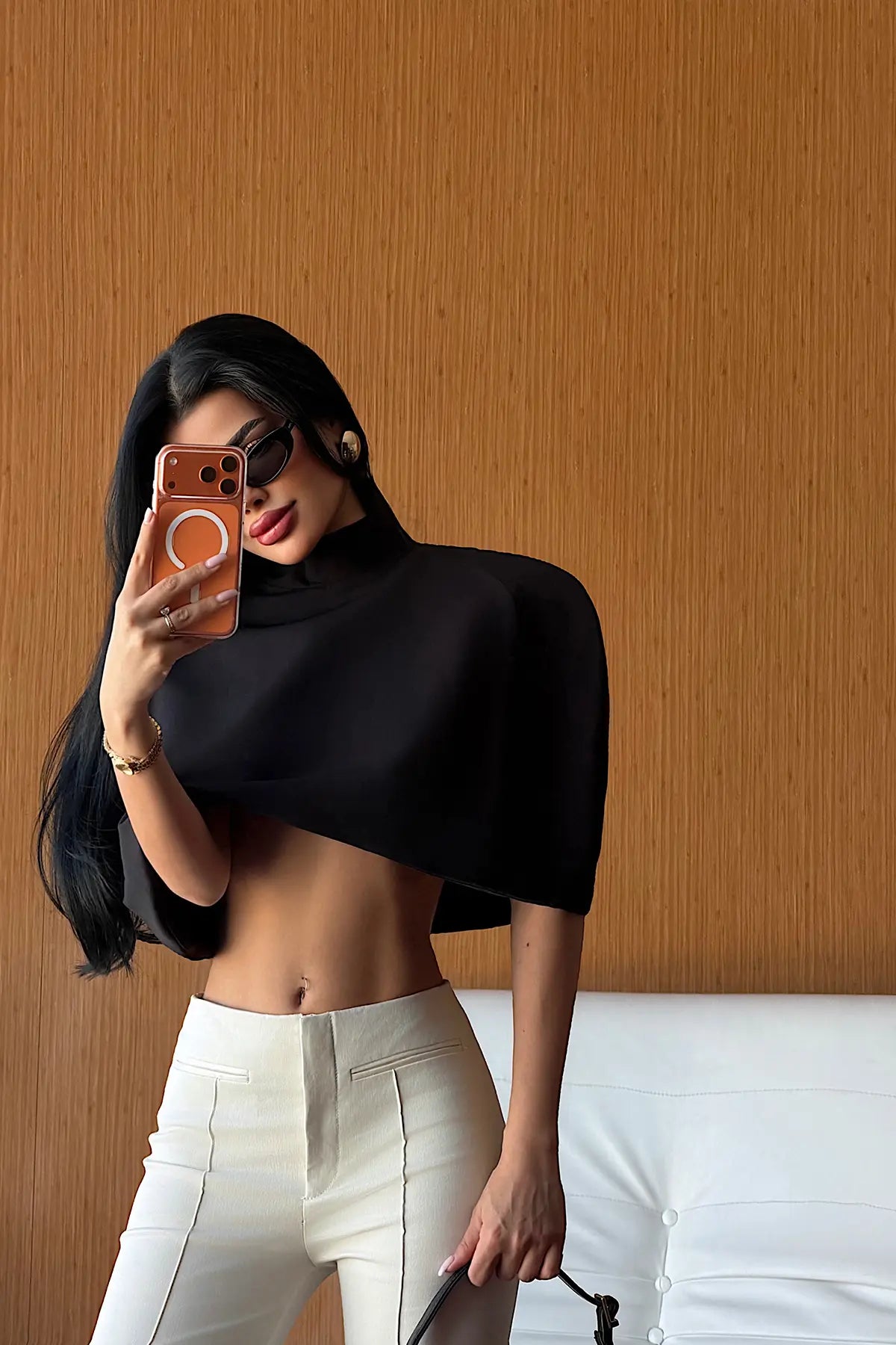 Siyah Fermuar Detay Crop Top