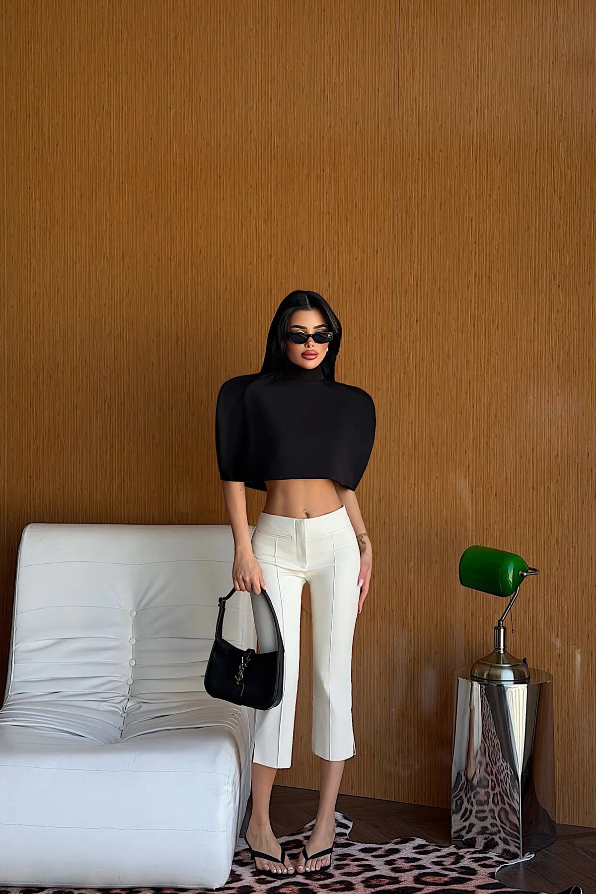 Siyah Fermuar Detay Crop Top