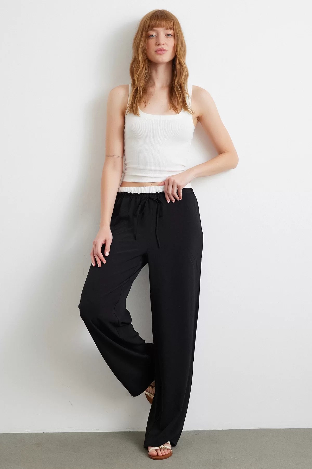Bel Bantlı Wide Leg Pantolon - Siyah