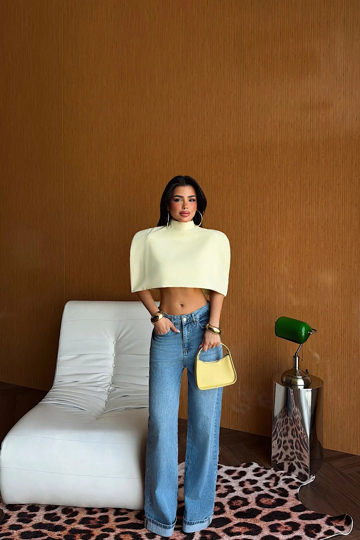 Sarı Fermuar Detay Crop Top