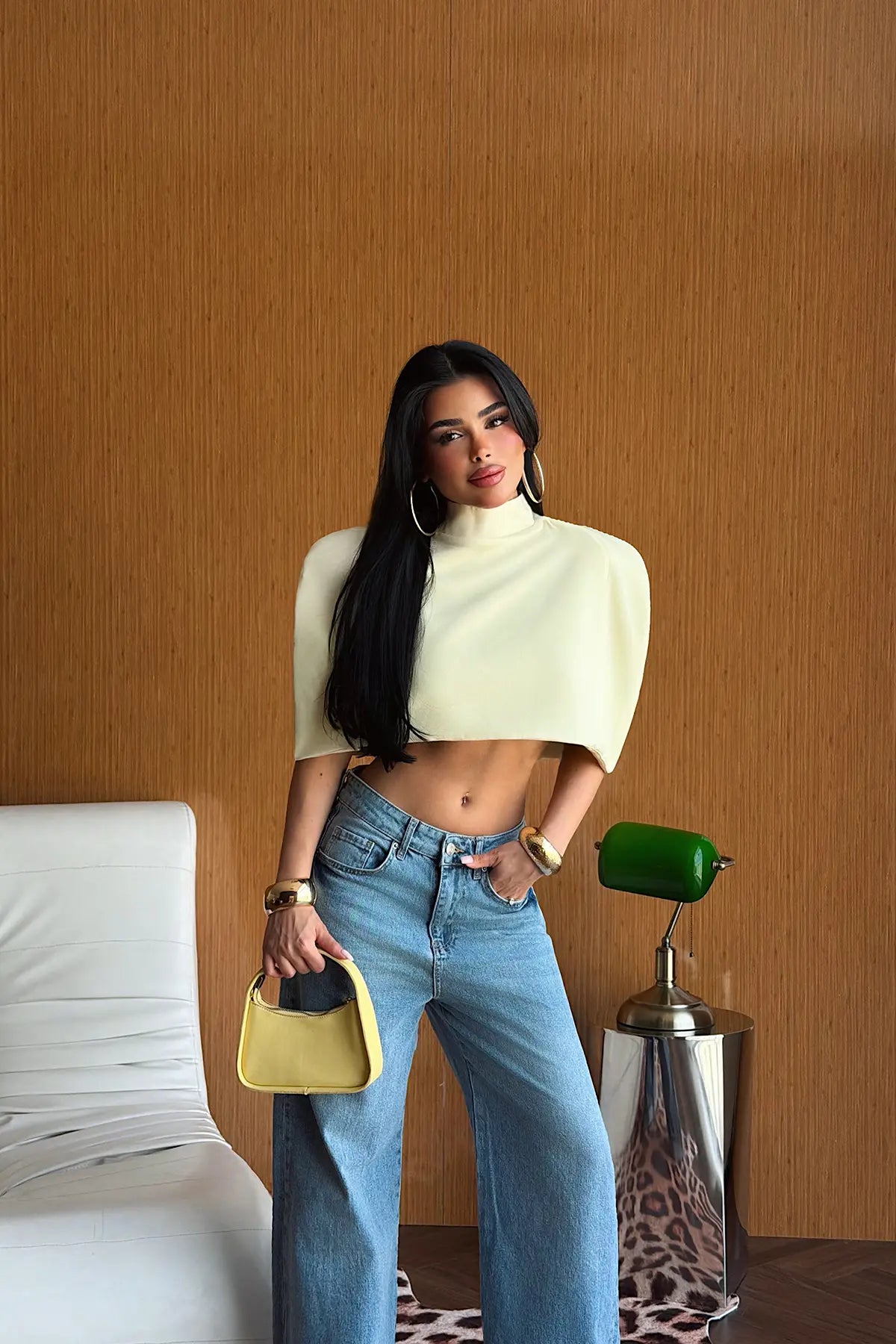 Sarı Fermuar Detay Crop Top