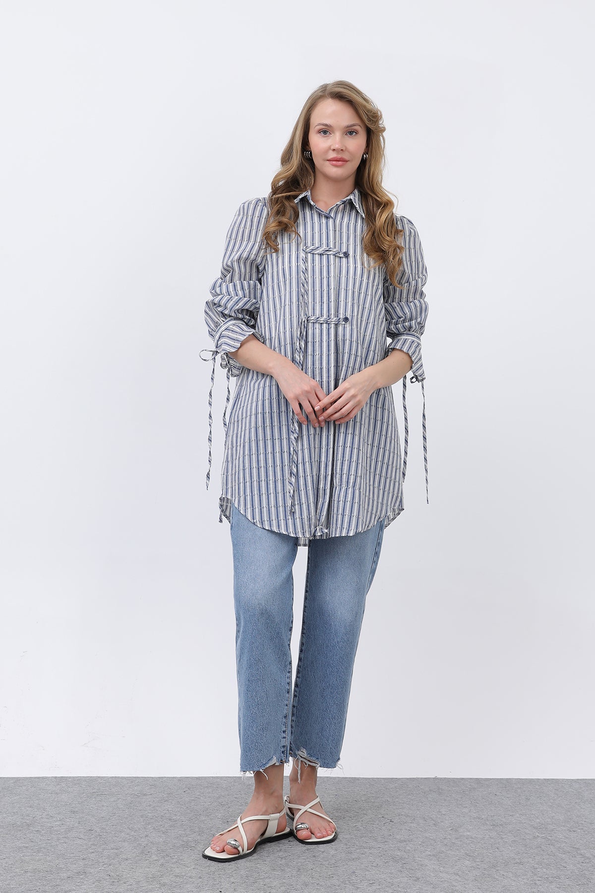 Kadın Önü Düğme Detaylı Gömlek - 10680GML - NAVY