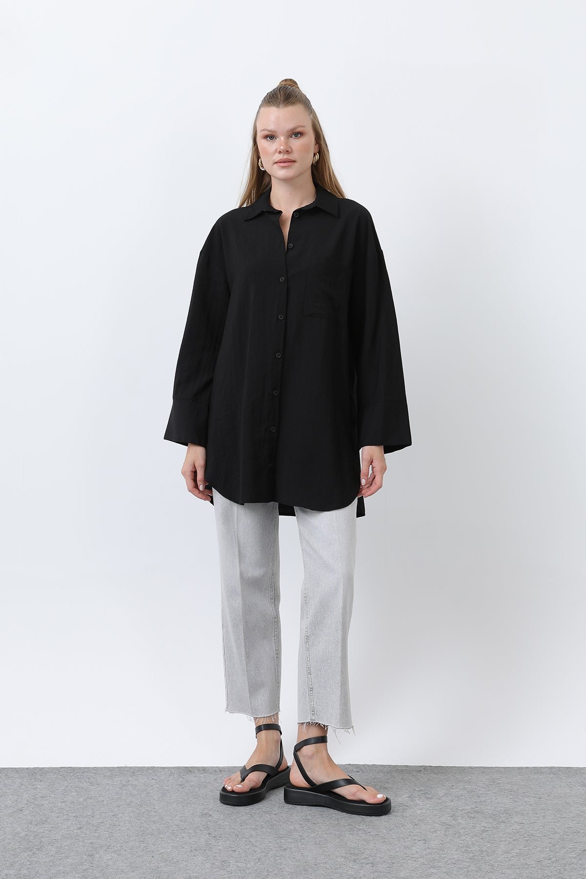 Kadın Arkası Katlı Büzgülü Gömlek - 10688GML - BLACK