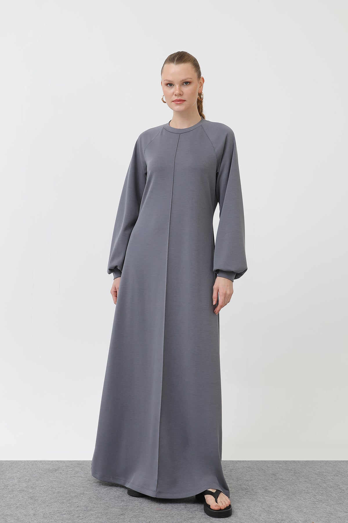 Kadın Nervür Dikişli Reglan Kol Elbise - 12557ELB - ANTRACITE