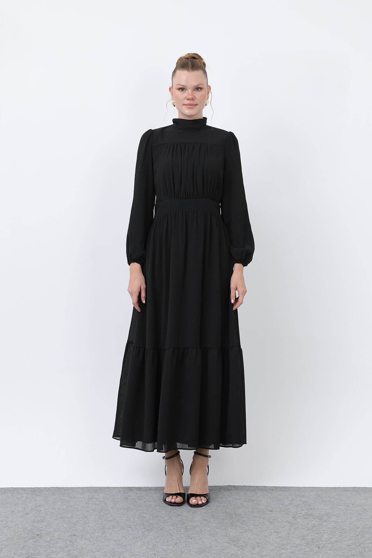 Kadın Drape Detaylı Yüksek Yaka Elbise - 12613ELB