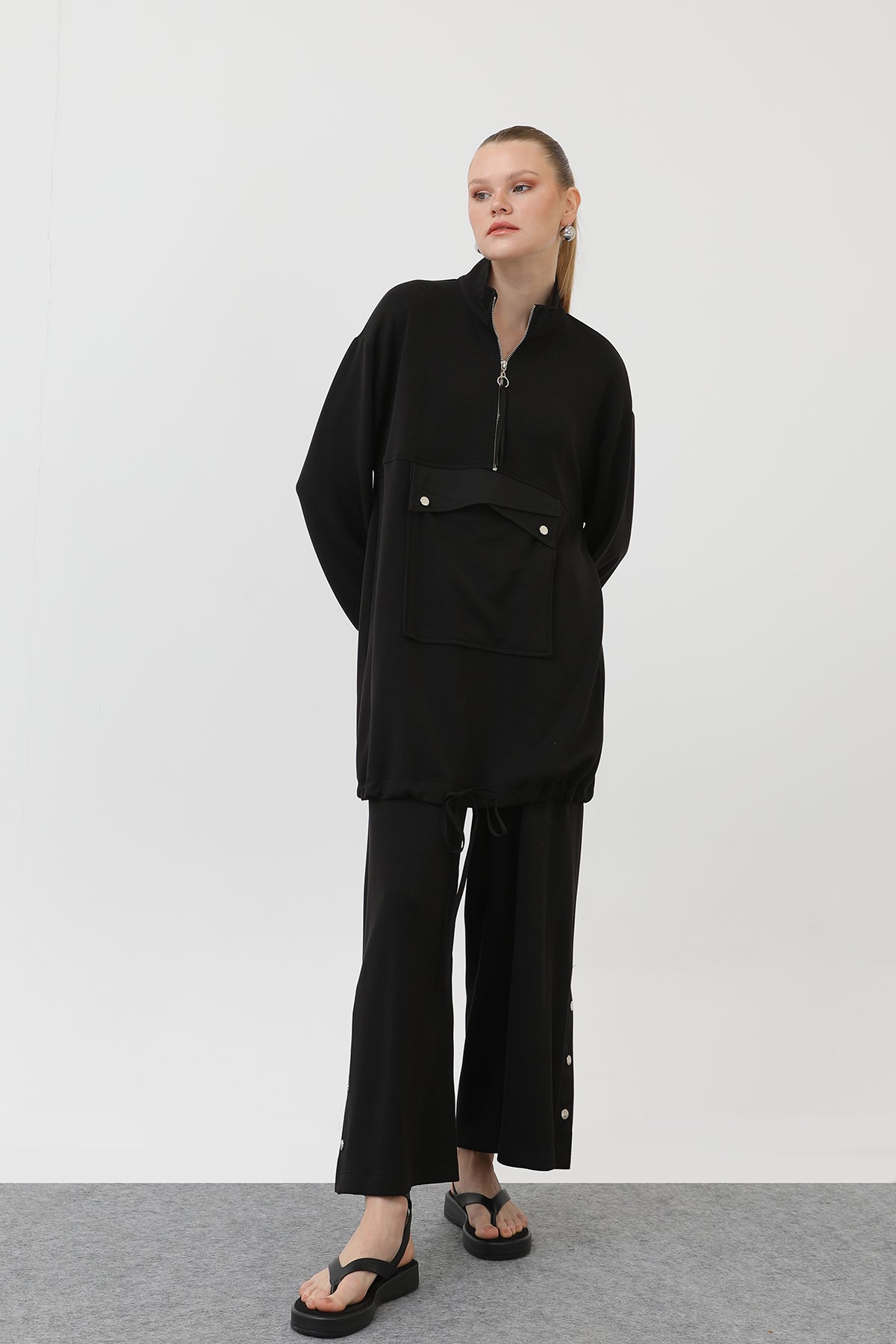 Kadın Cep Detaylı Fermuarlı Takım - 14299TKS - BLACK