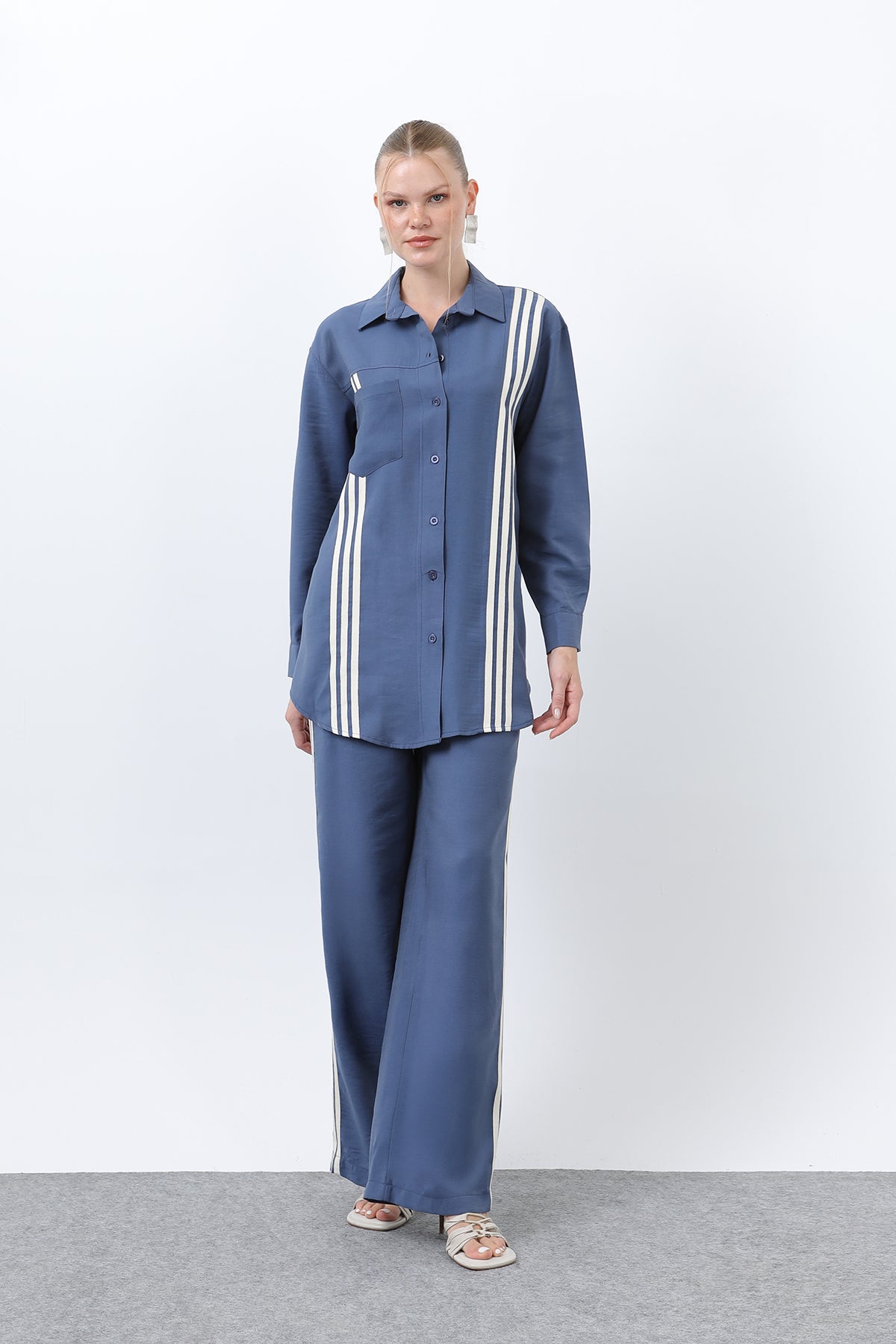 Kadın Önü Şerit Detaylı Pantolonlu Takım - 14317TKS - INDIGO