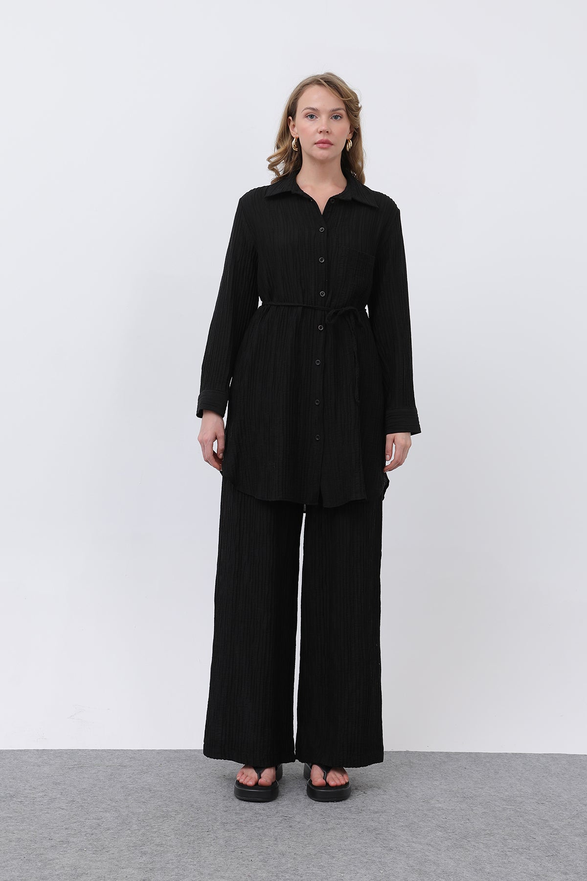Kadın Beli Kuşaklı Pantolonlu Takım - 14336TKS