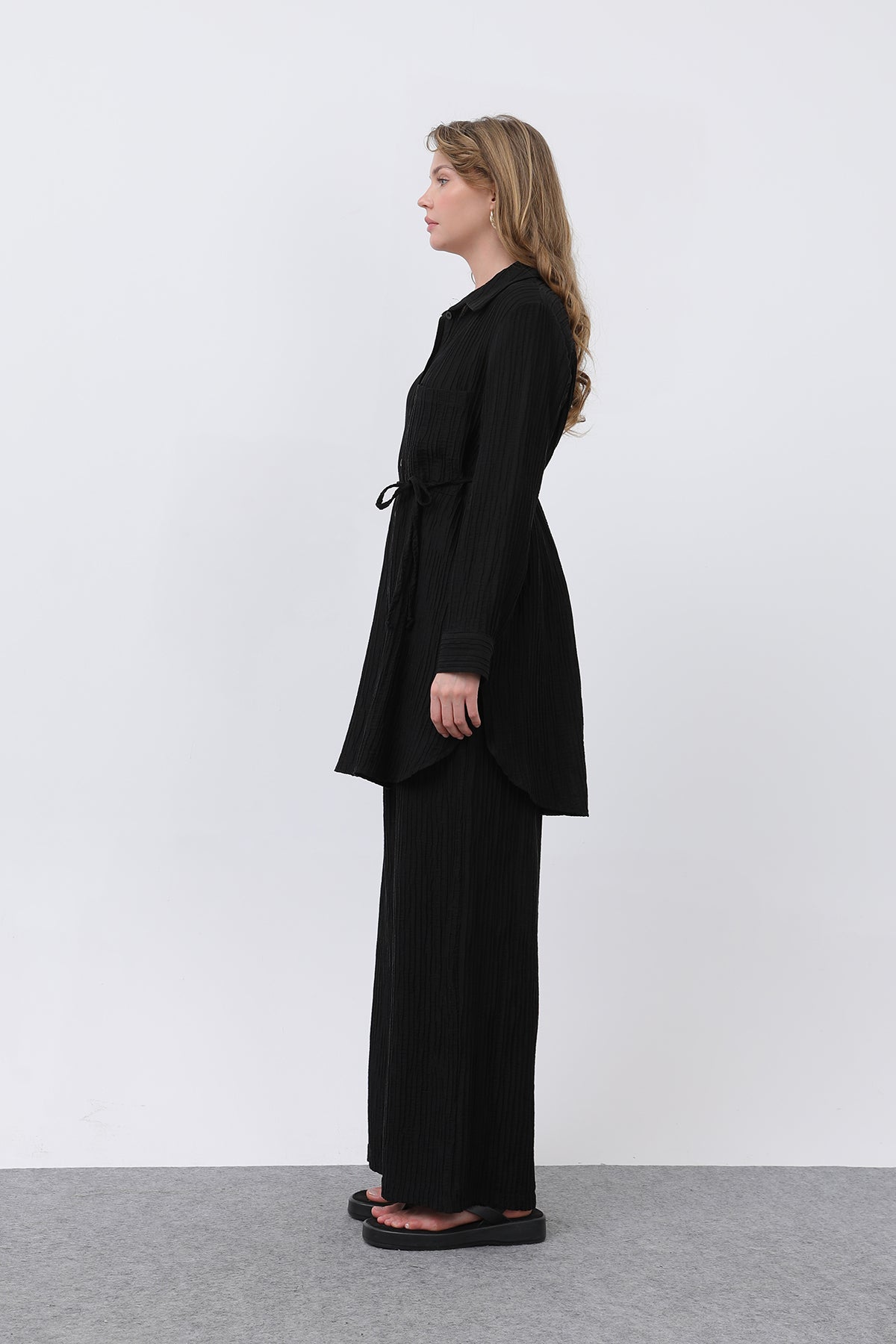 Kadın Beli Kuşaklı Pantolonlu Takım - 14336TKS