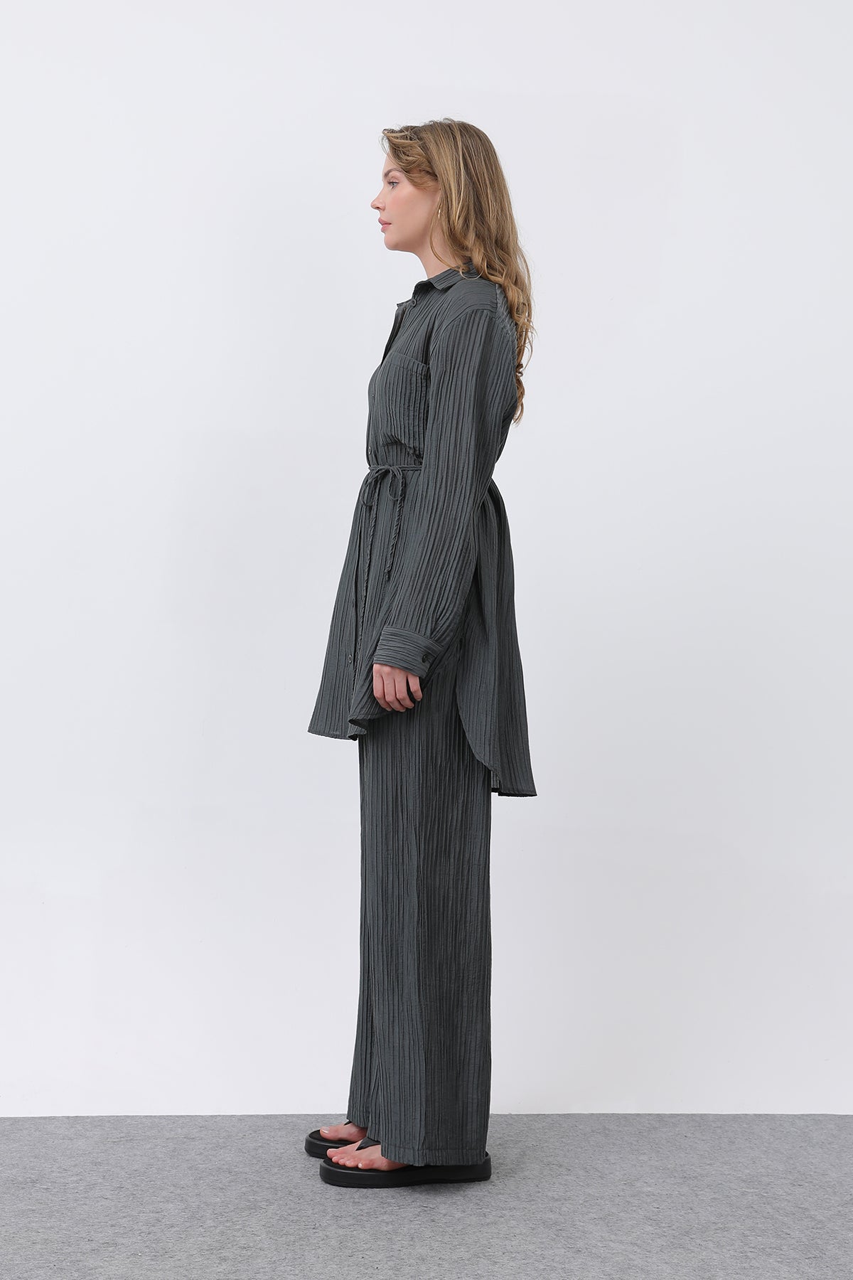 Kadın Beli Kuşaklı Pantolonlu Takım - 14336TKS