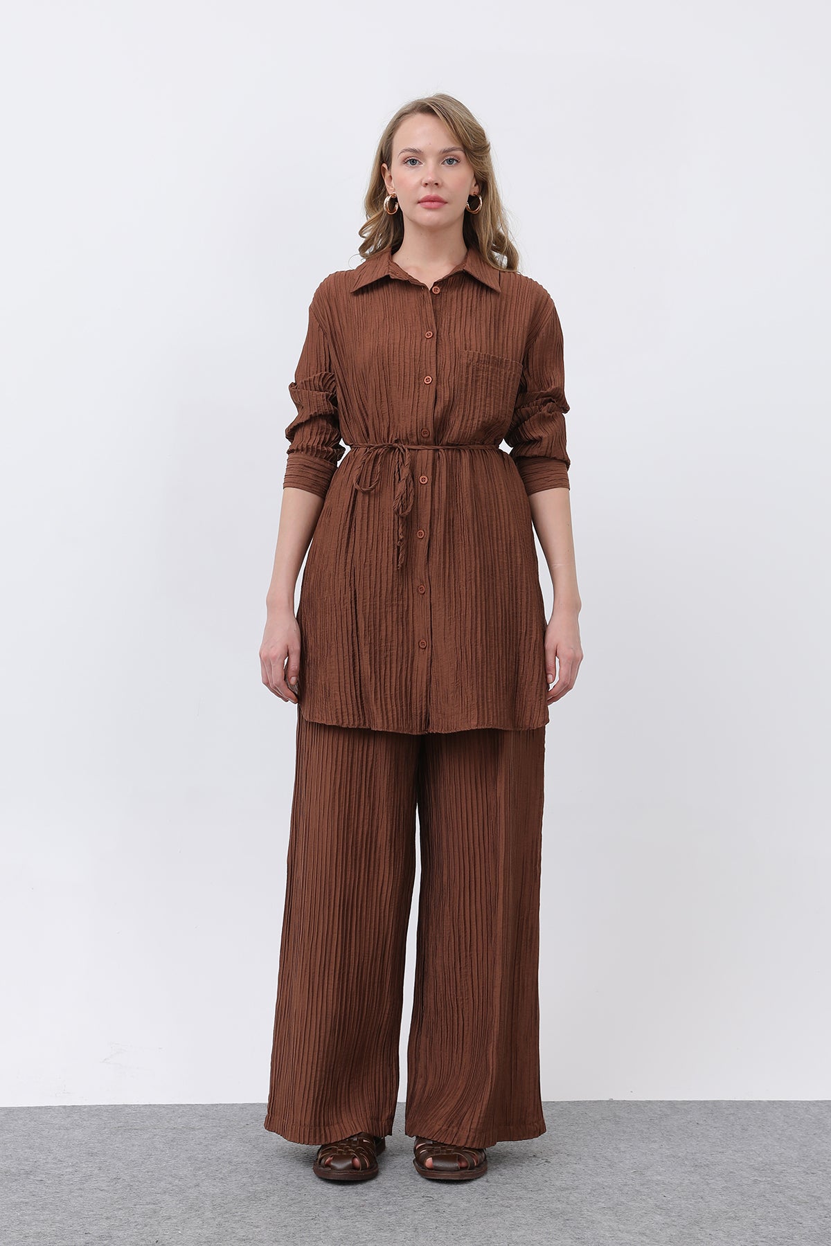 Kadın Beli Kuşaklı Pantolonlu Takım - 14336TKS