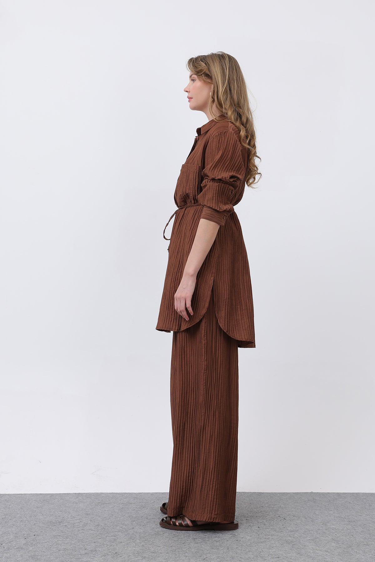 Kadın Beli Kuşaklı Pantolonlu Takım - 14336TKS