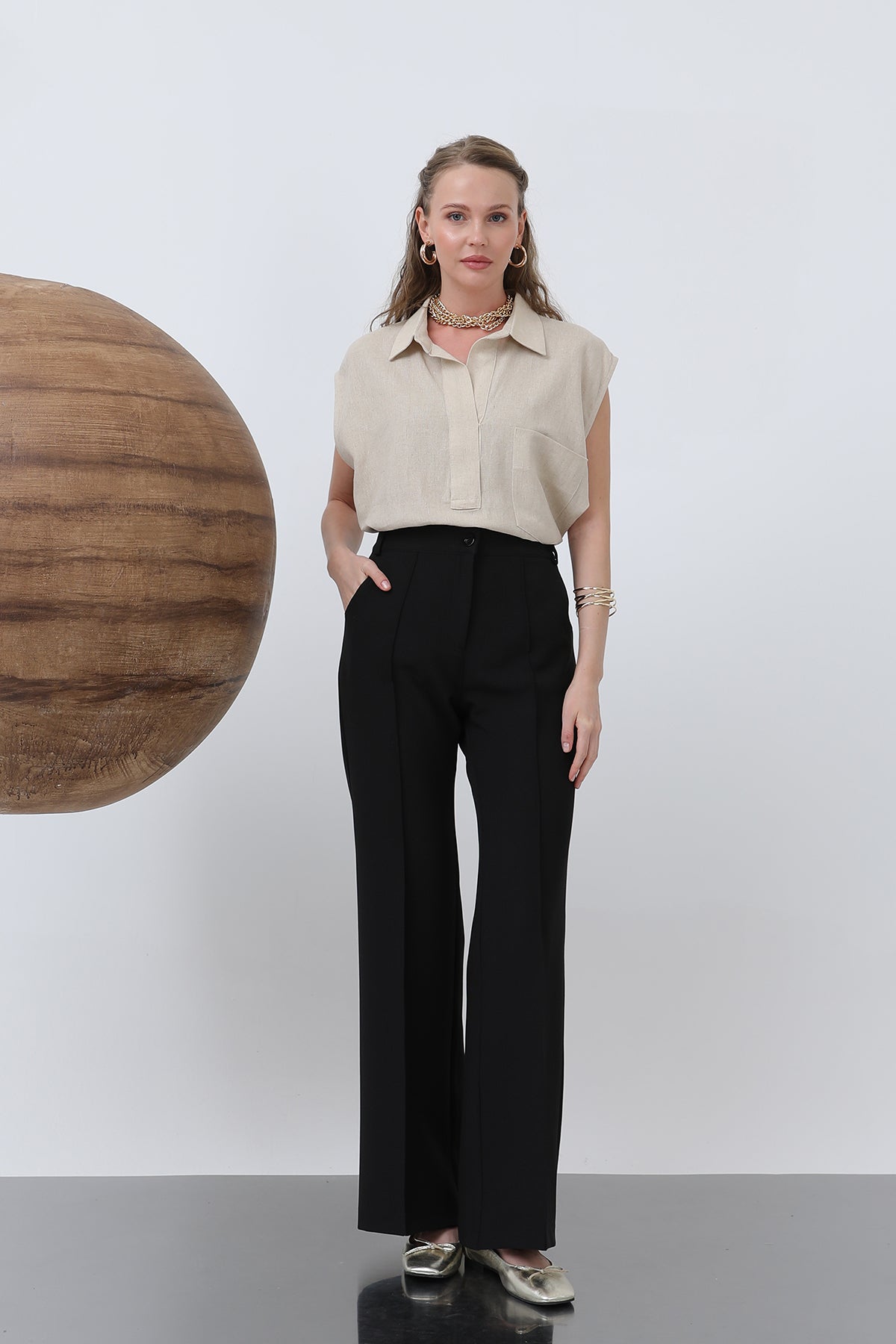 Kadın Nervür Dikişli Pantolon - 18226PNT - BLACK