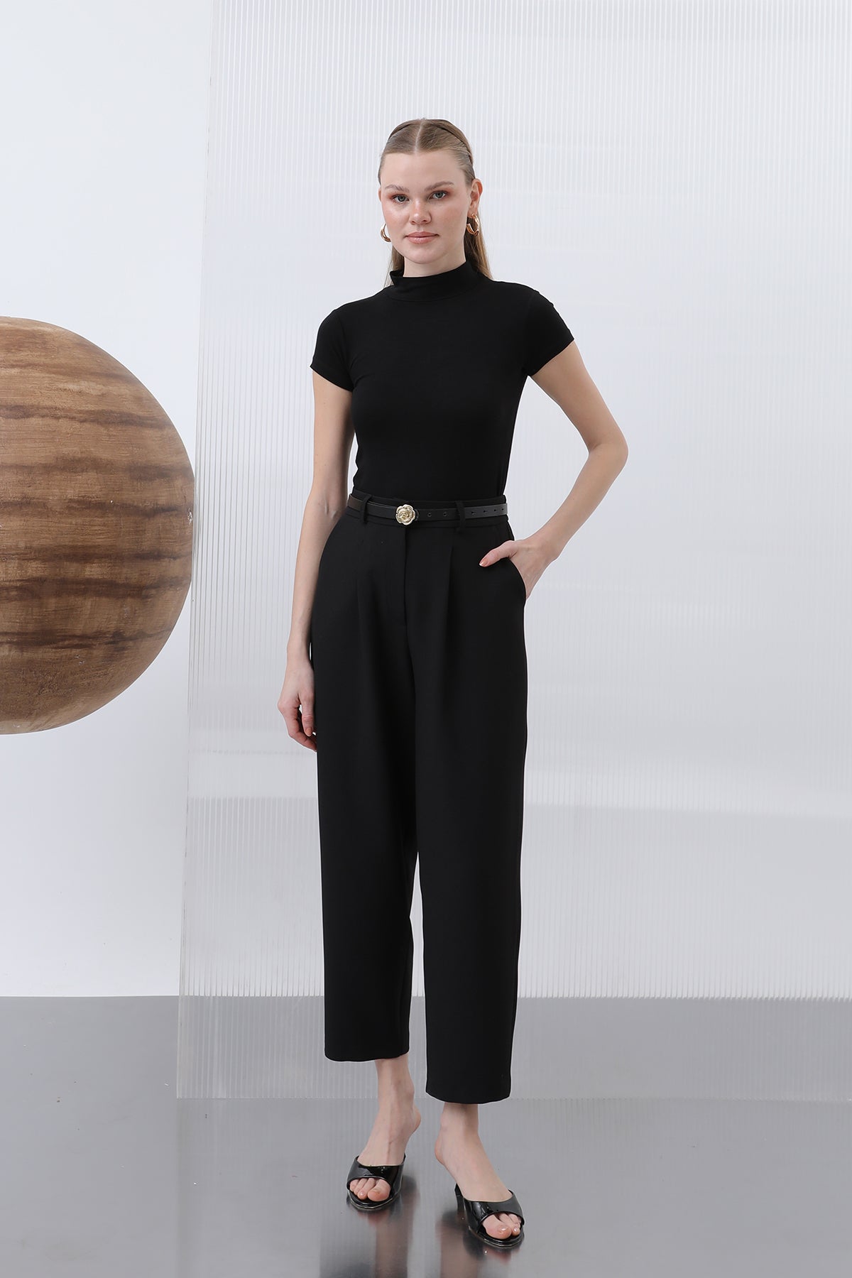 Kadın Pileli Pantolon - 18227PNT - BLACK