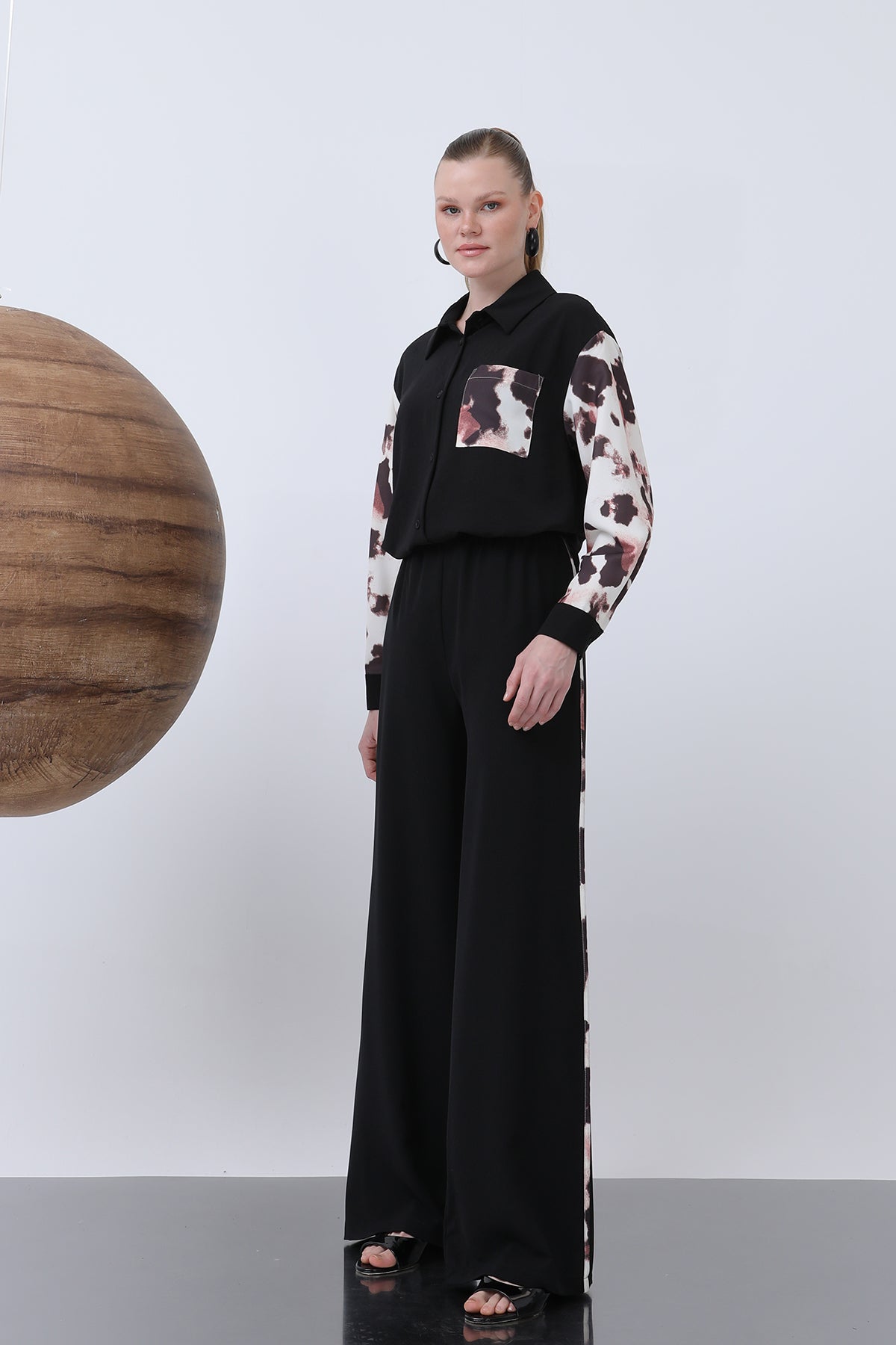 Kadın Beli Lastikli Biye Detaylı Bol Pantolon - 18236PNT - BLACK