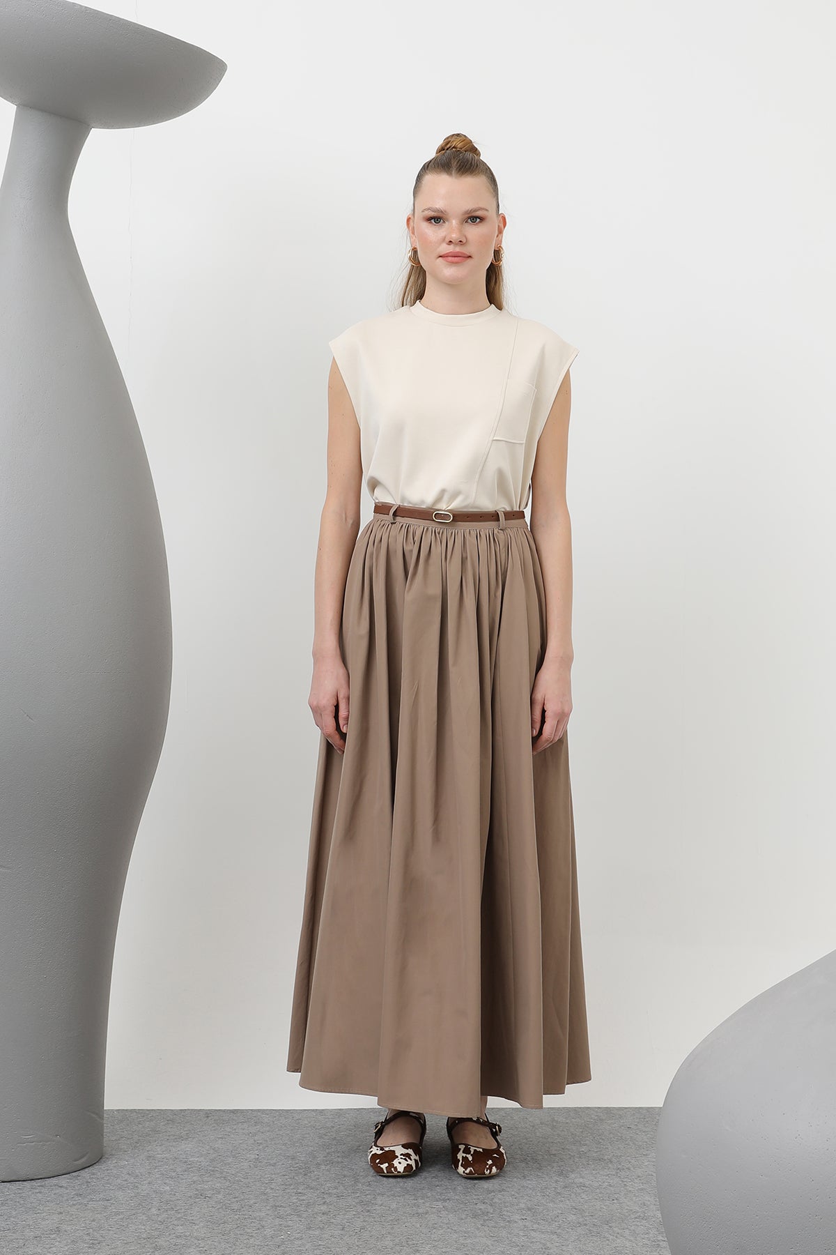 Women's Belted Long Skirt - 20611ETK