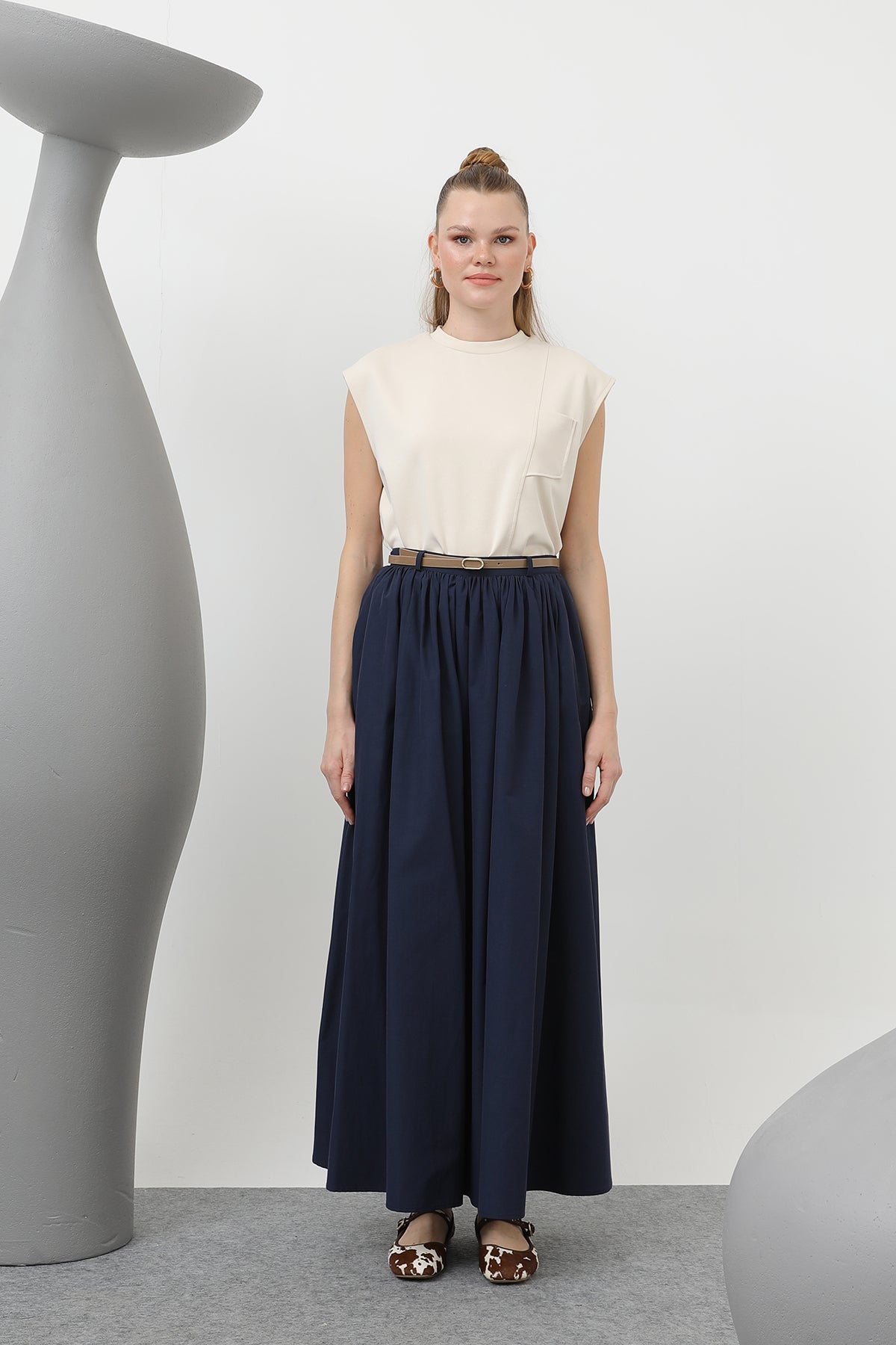 Women's Belted Long Skirt - 20611ETK