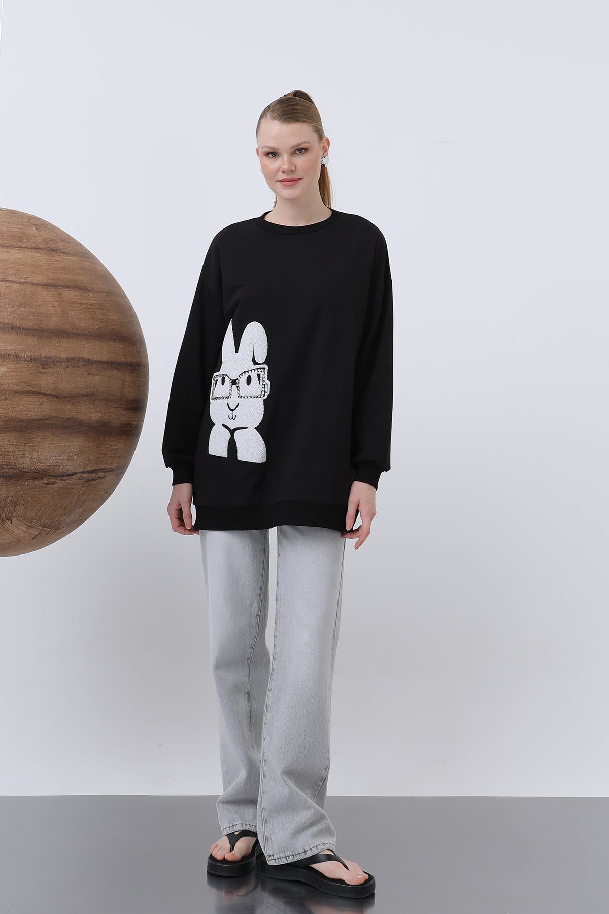 Kadın Tavşan Baskılı Tunik - 20624TUN - BLACK