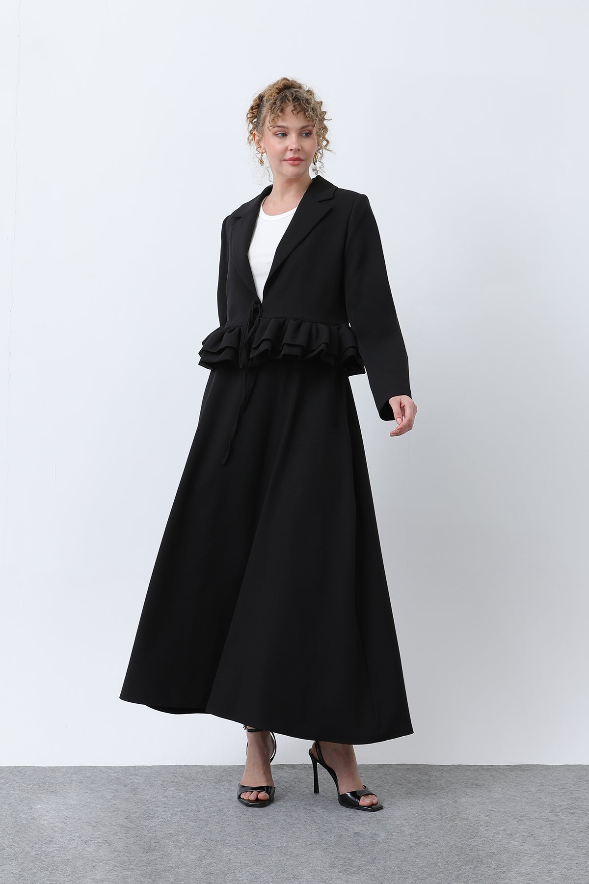 Kadın Volan Detaylı Ceketli Takım - 20650TKS - BLACK
