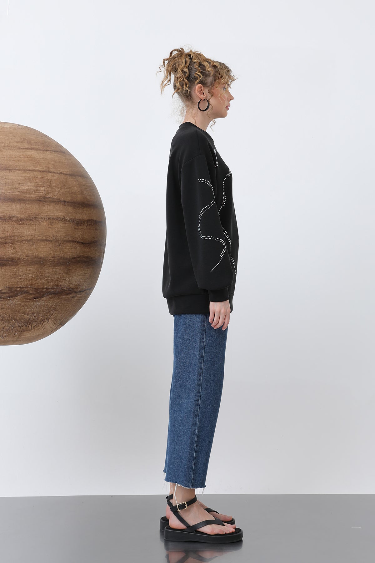 Kadın Taşlı Basic Sweat -32117SWT