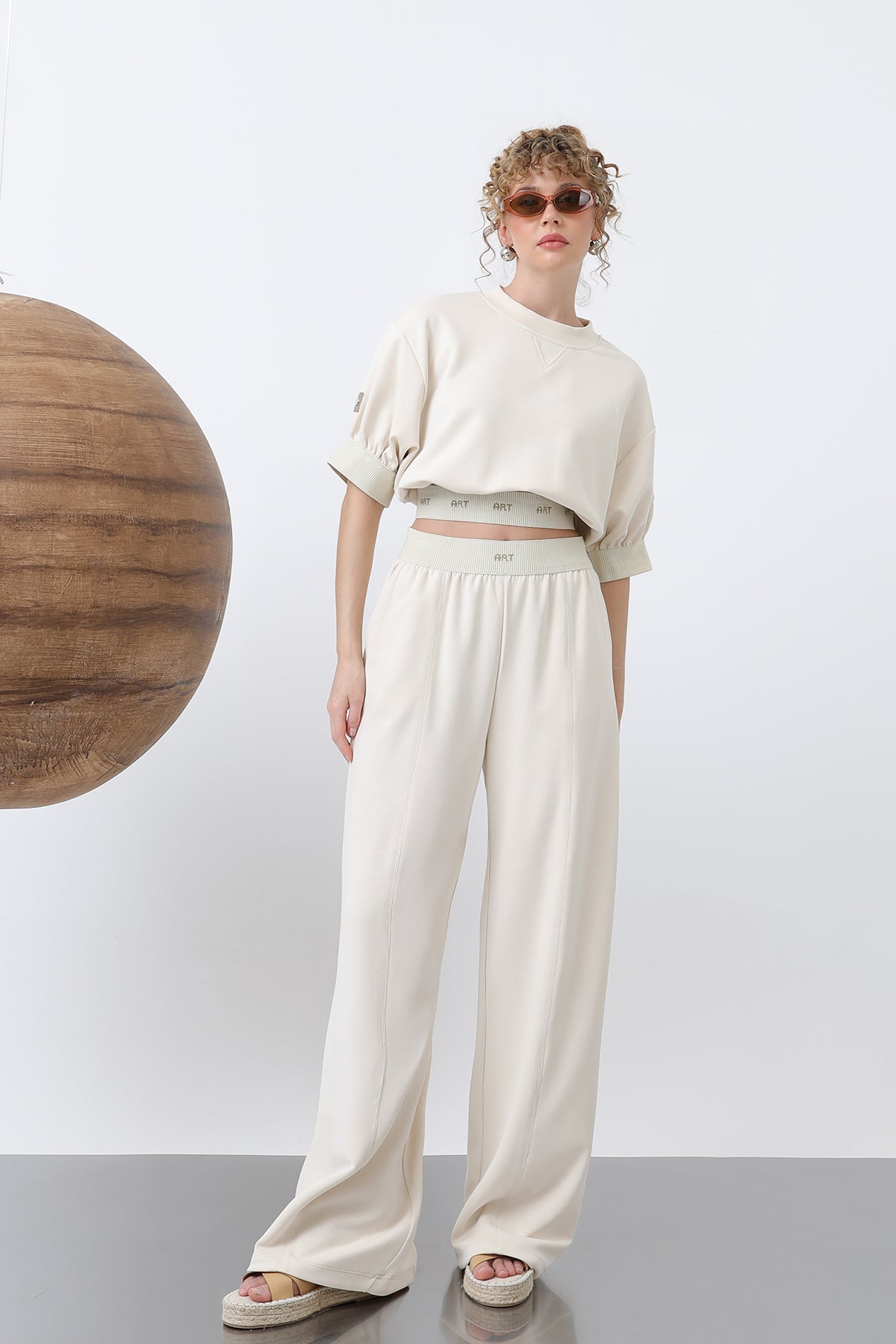 Kadın Lastiği Nakış Detaylı Pantolon - 32131PNT - SAND BEIGE