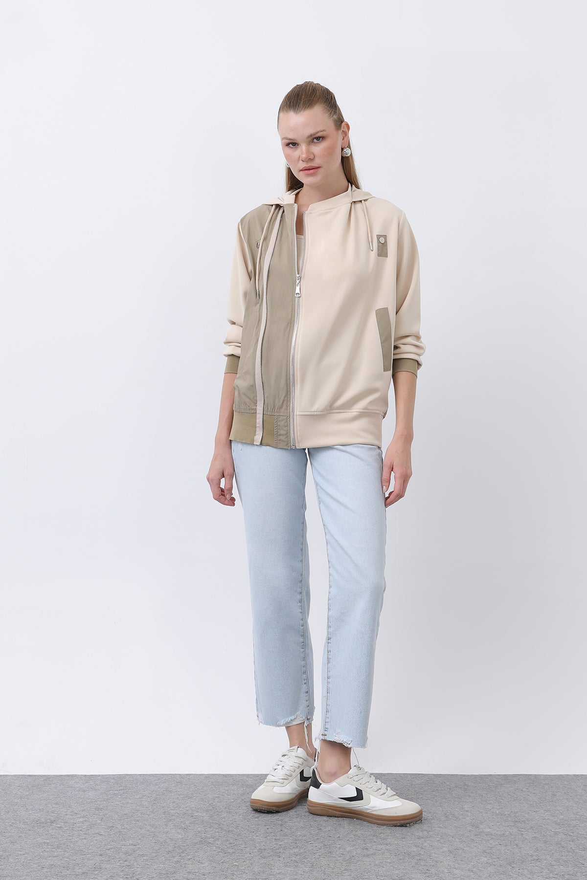 Kadın Fermuar Detaylı Mont - 32132MNT - BEIGE-KHAKI
