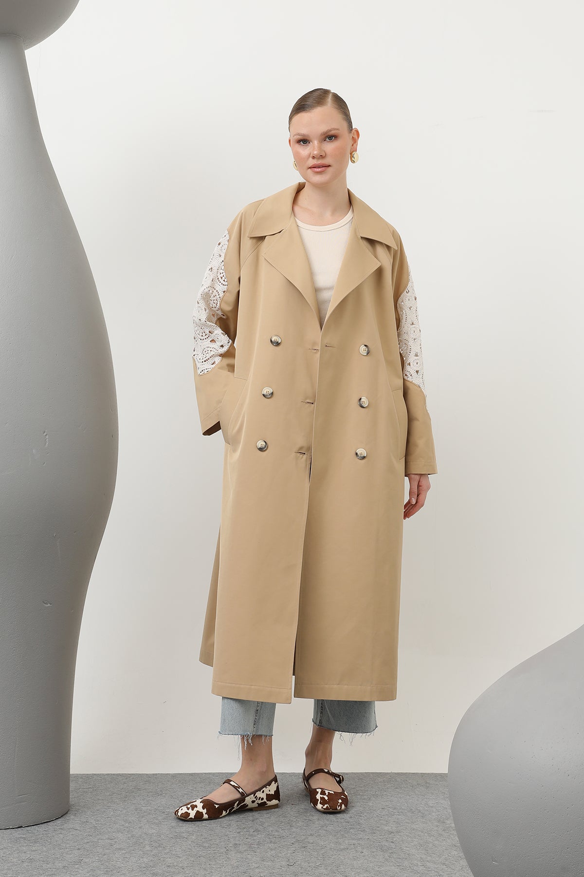 Kadın Dantel Detaylı Trench - 32140TRC - CAMEL