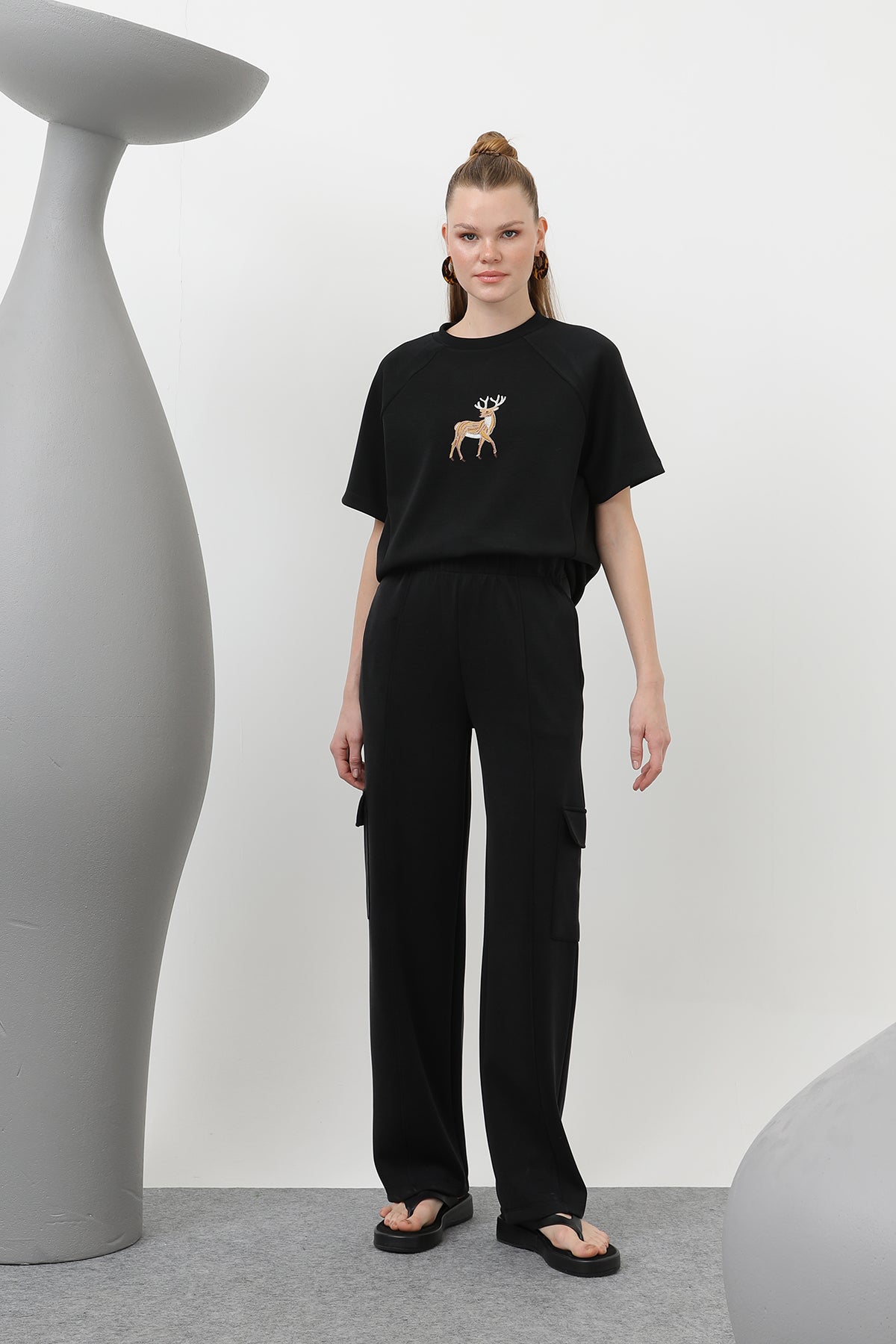 Kadın Cep Detaylı Eşofman - 32156PNT - BLACK