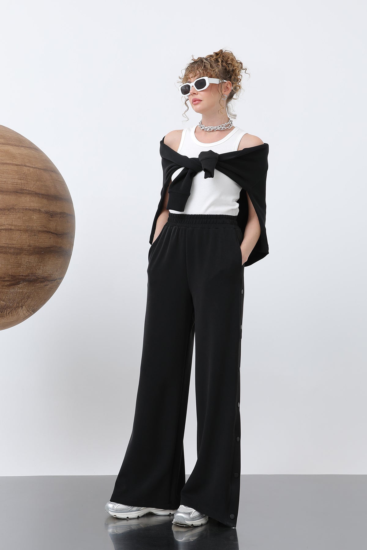 Kadın Yanlar Çıt Çıt Detaylı Pantolon -32157PNT - BLACK