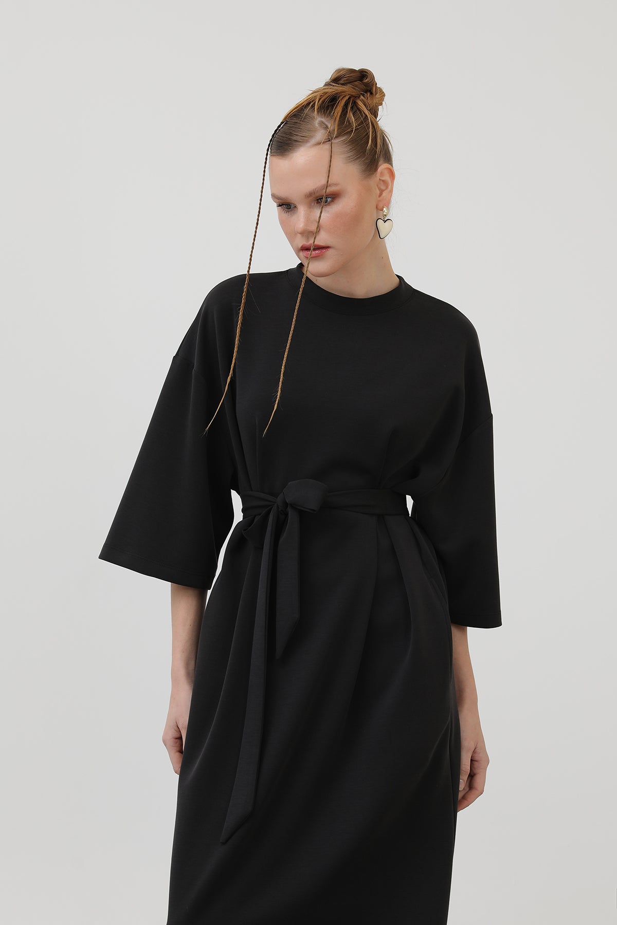 Kadın Kuşak Detaylı Basic Elbise - 32170ELB - BLACK