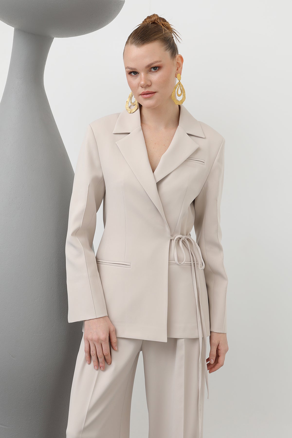 Kadın Biye Bağlamalı Blazer Ceket - 32173CKT - BEIGE