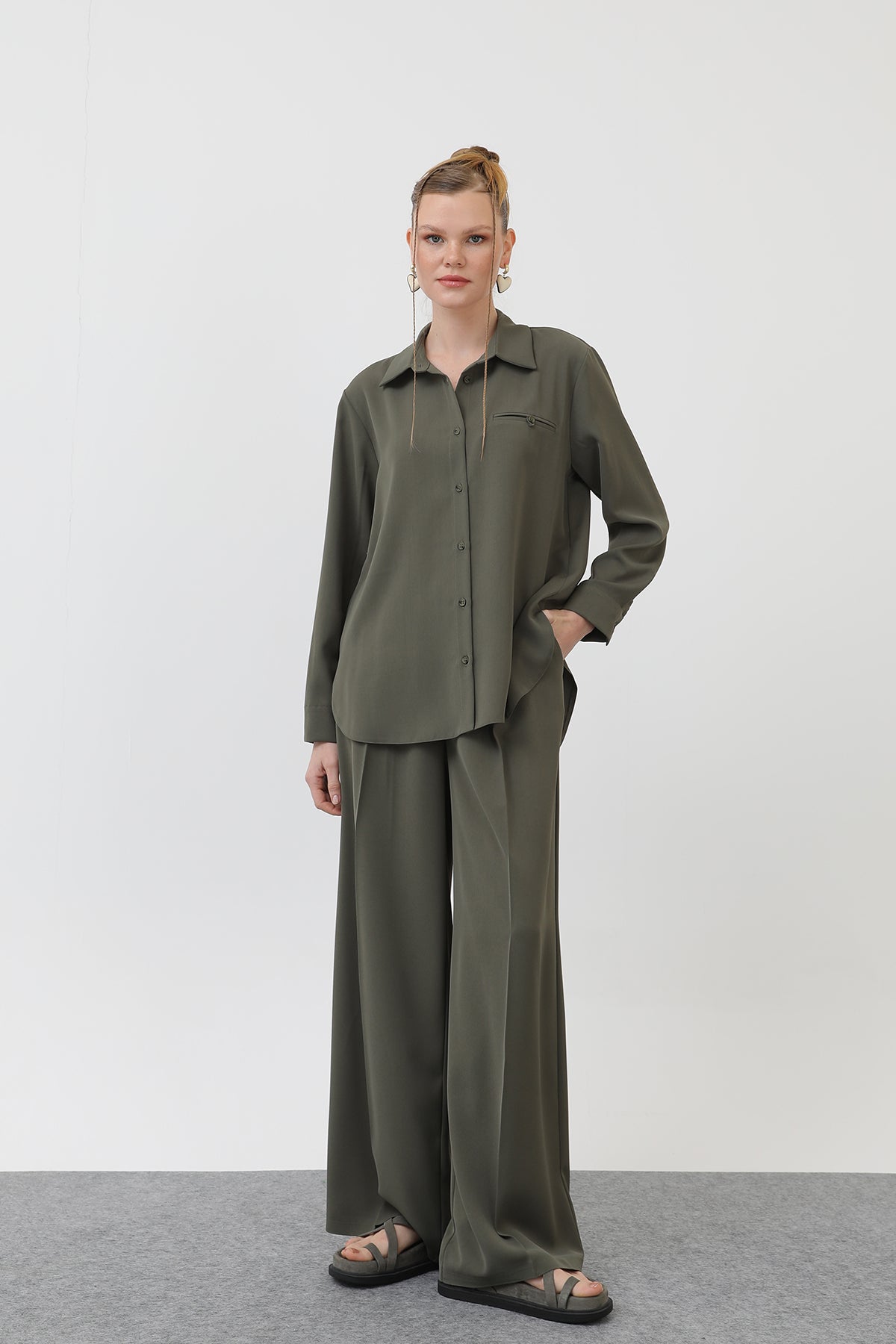 Kadın Cep Detaylı Gömlek - 32174GML - KHAKI