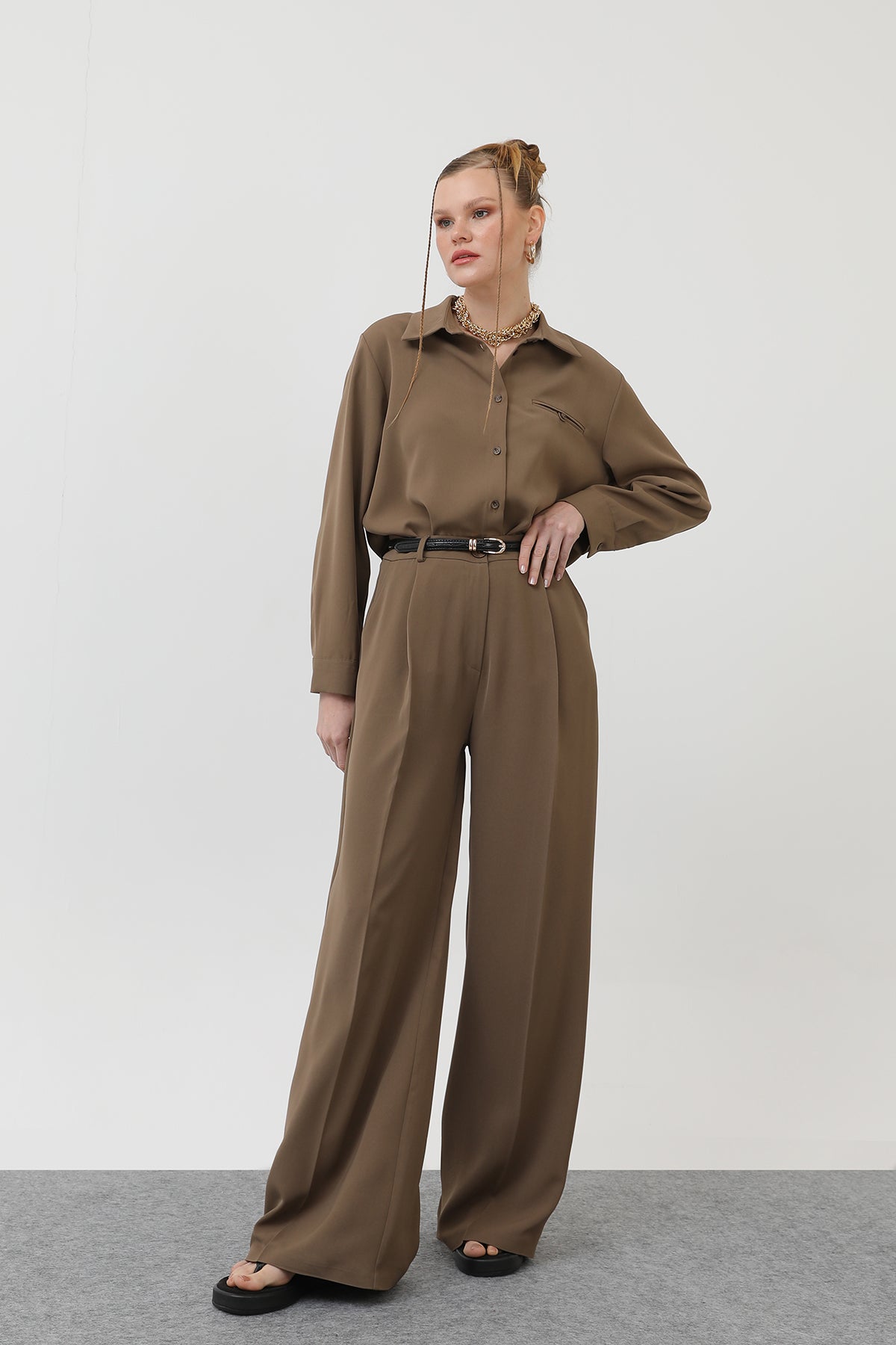 Kadın Bol Pantollon - 32175PNT - MINK