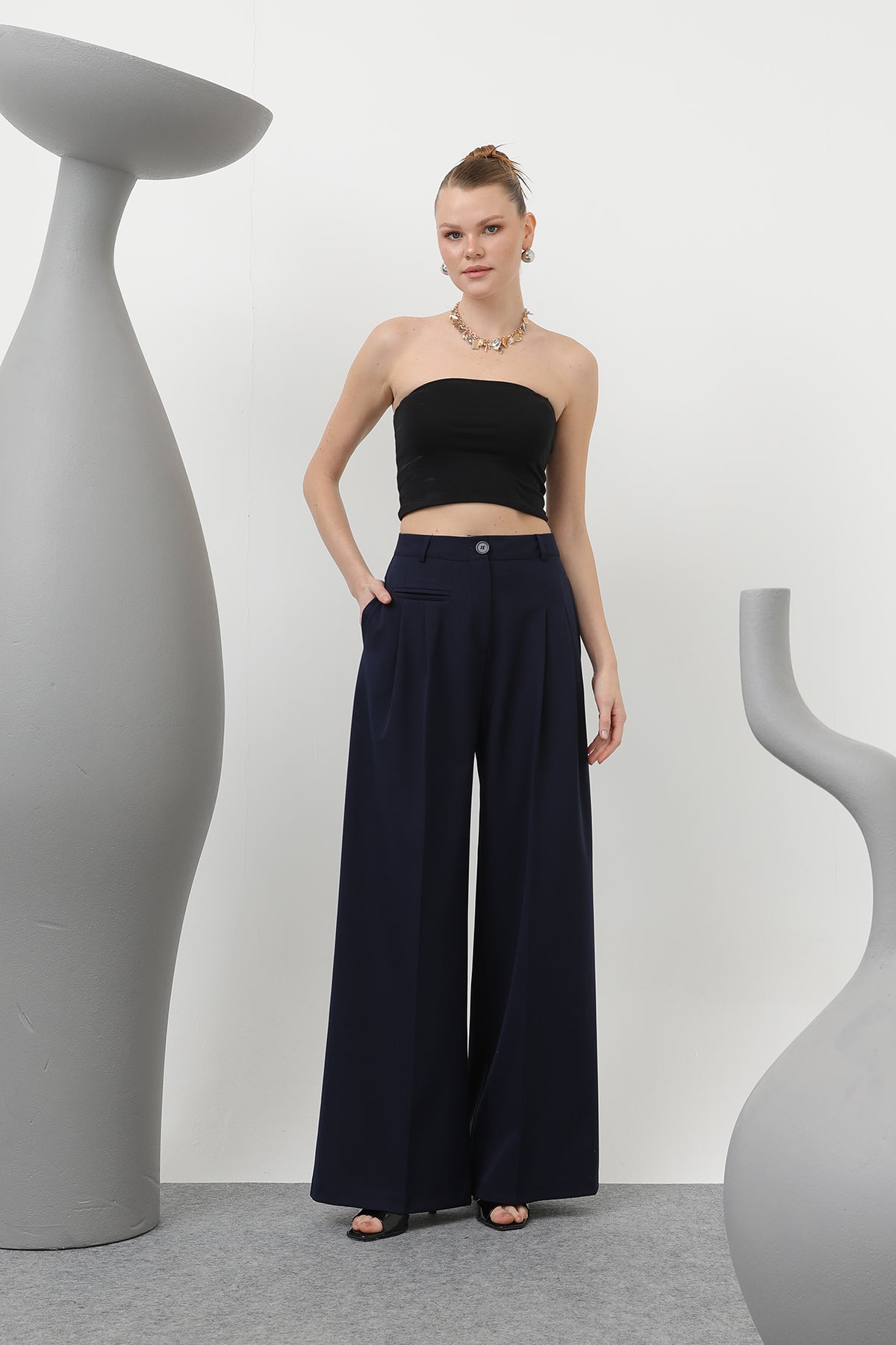 Kadın Desenli Astar Detaylı Pantolon - 32186PNT - NAVY