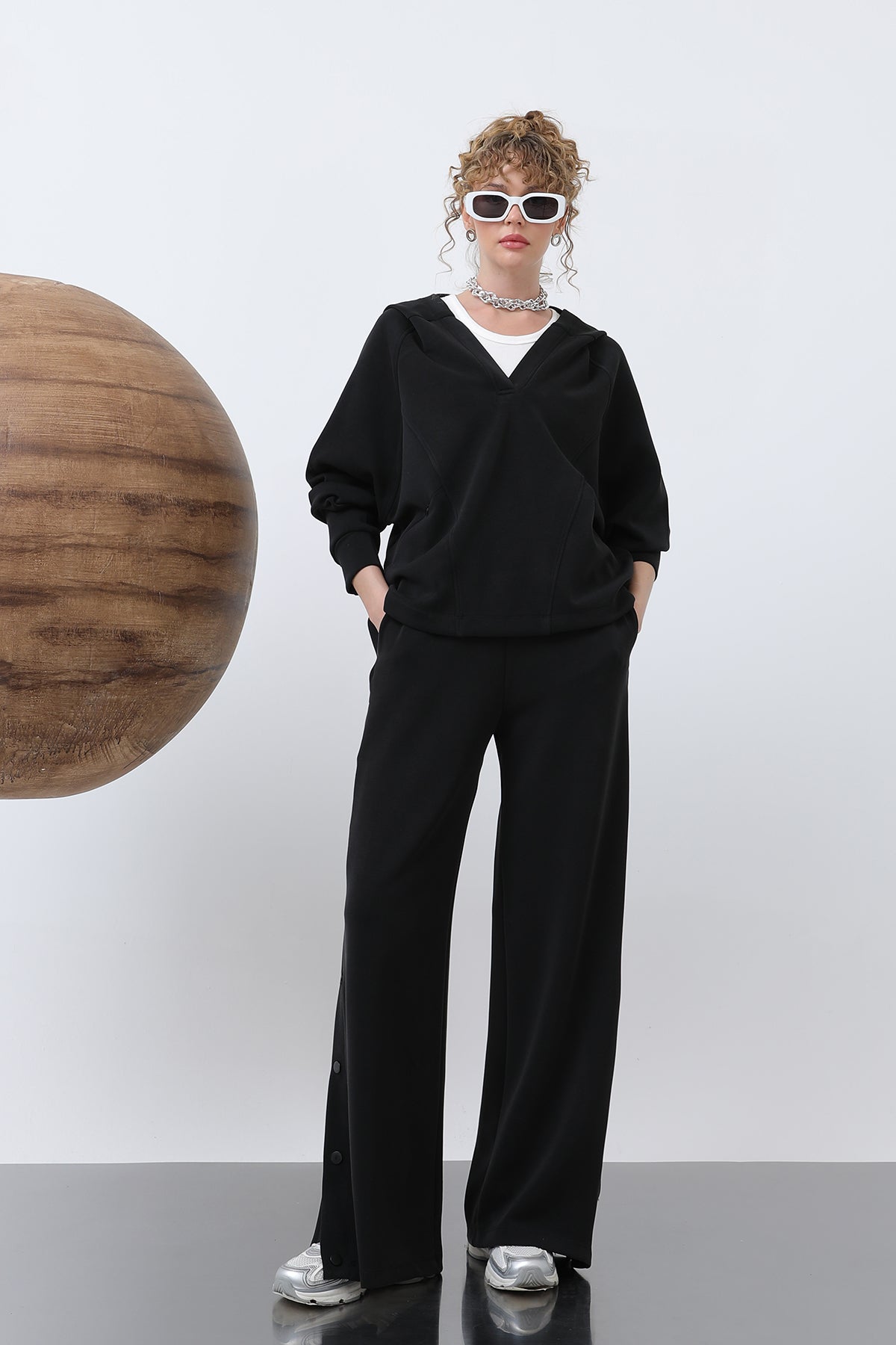 Kadın Gizli Fermuar Detaylı Sweat - 32188SWT - BLACK