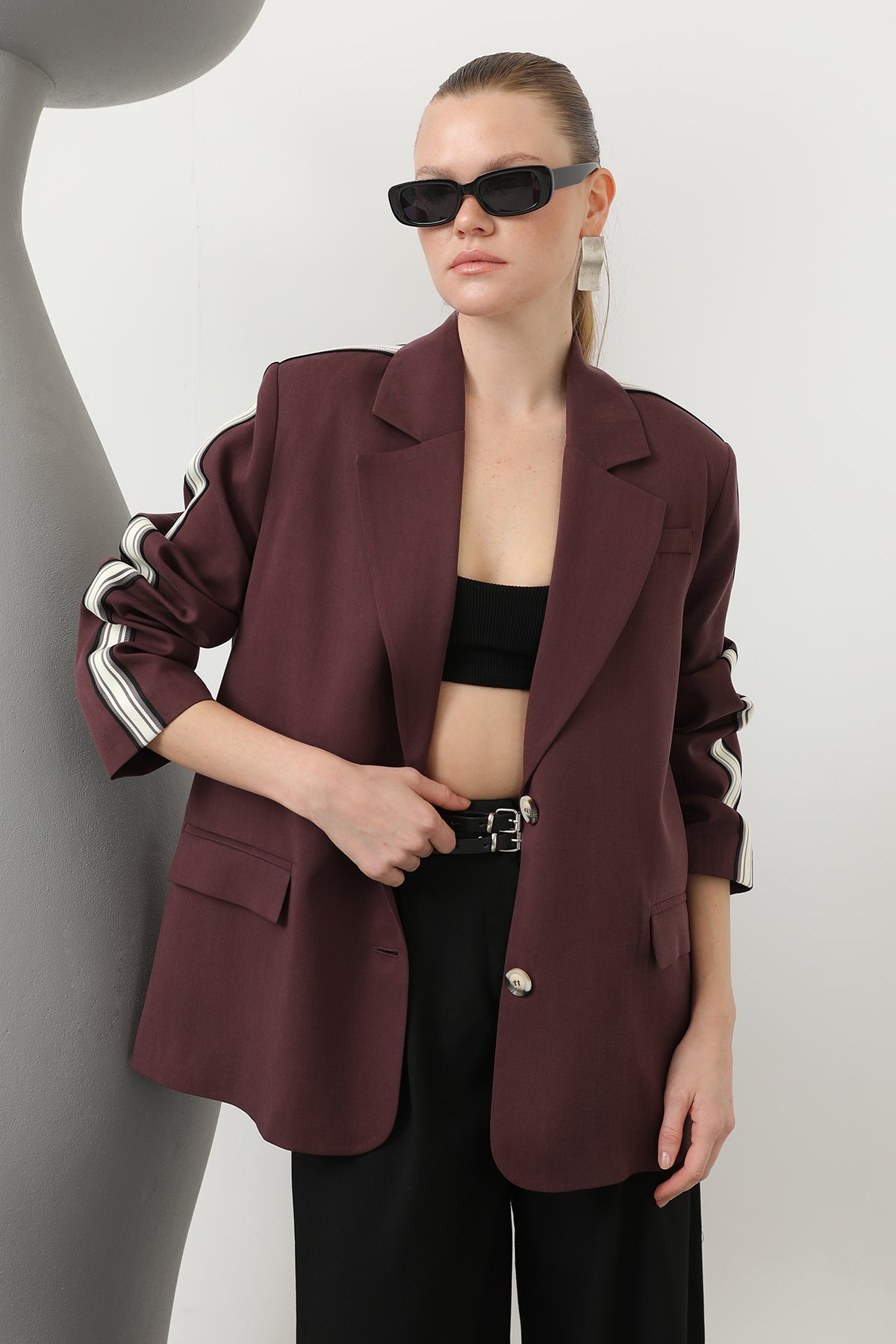 Kadın Şerit Detaylı Blazer Ceket - 32199CKT - ROSE
