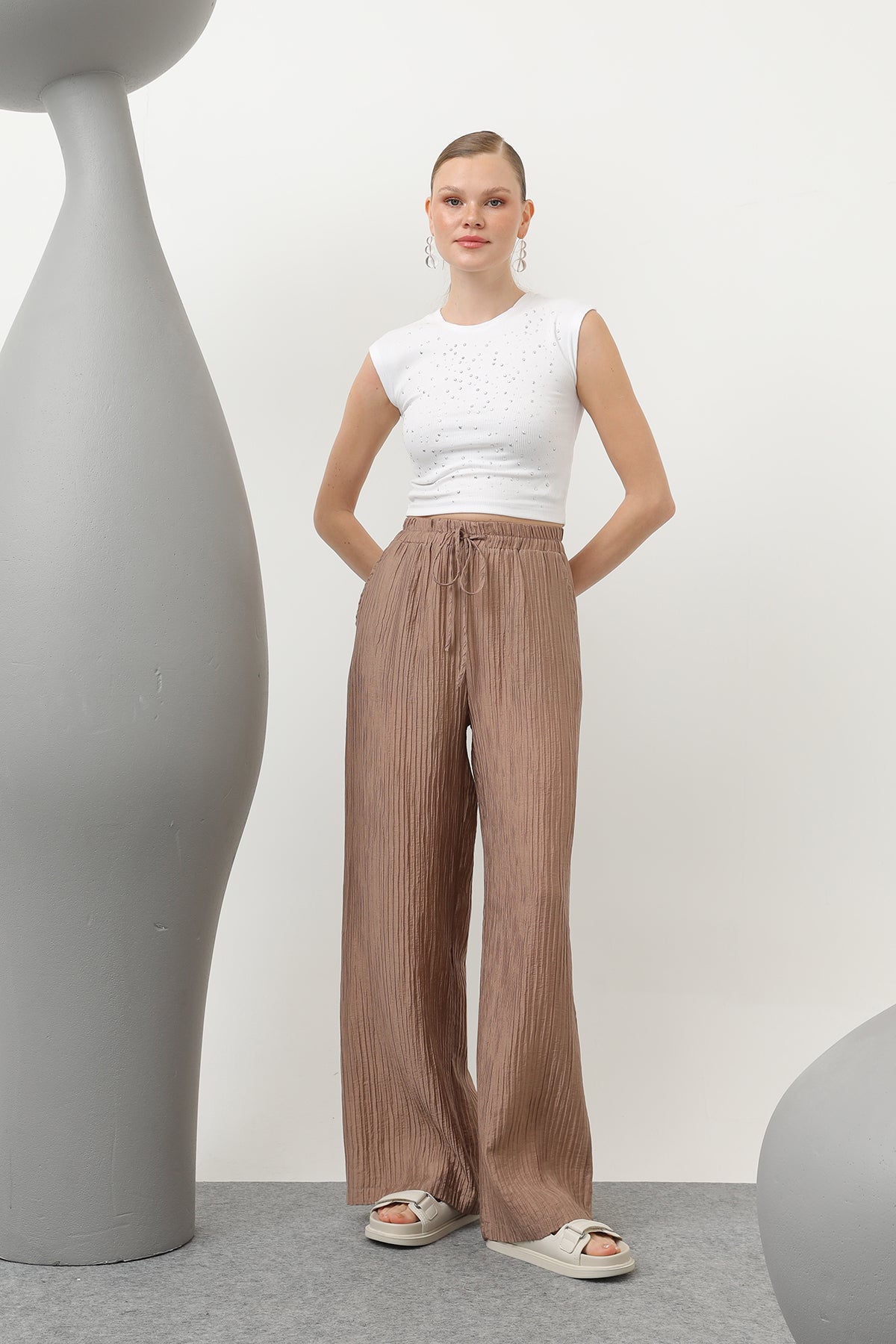 Kadın Basic Lastikli Pantolon - 32213PNT - MINK