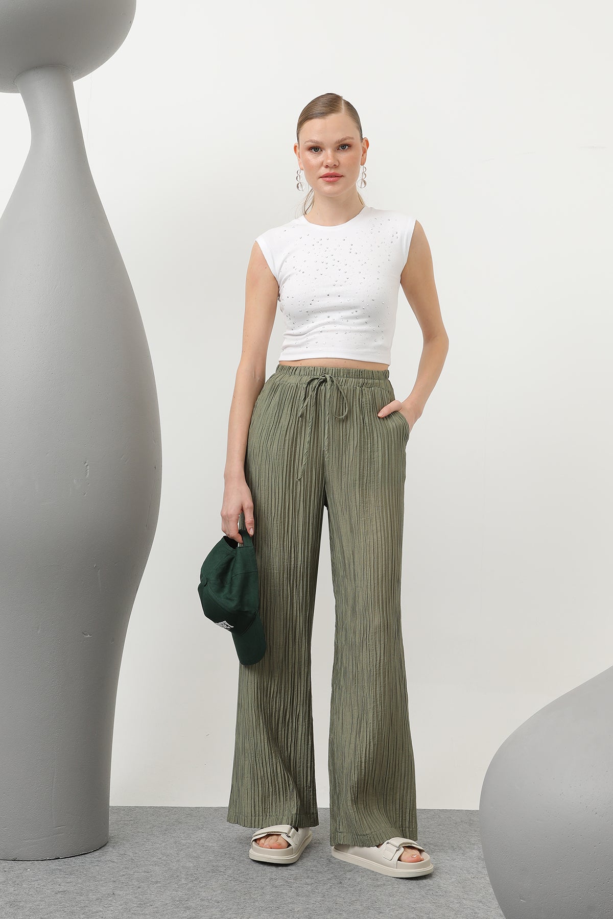Kadın Basic Lastikli Pantolon - 32213PNT - KHAKI